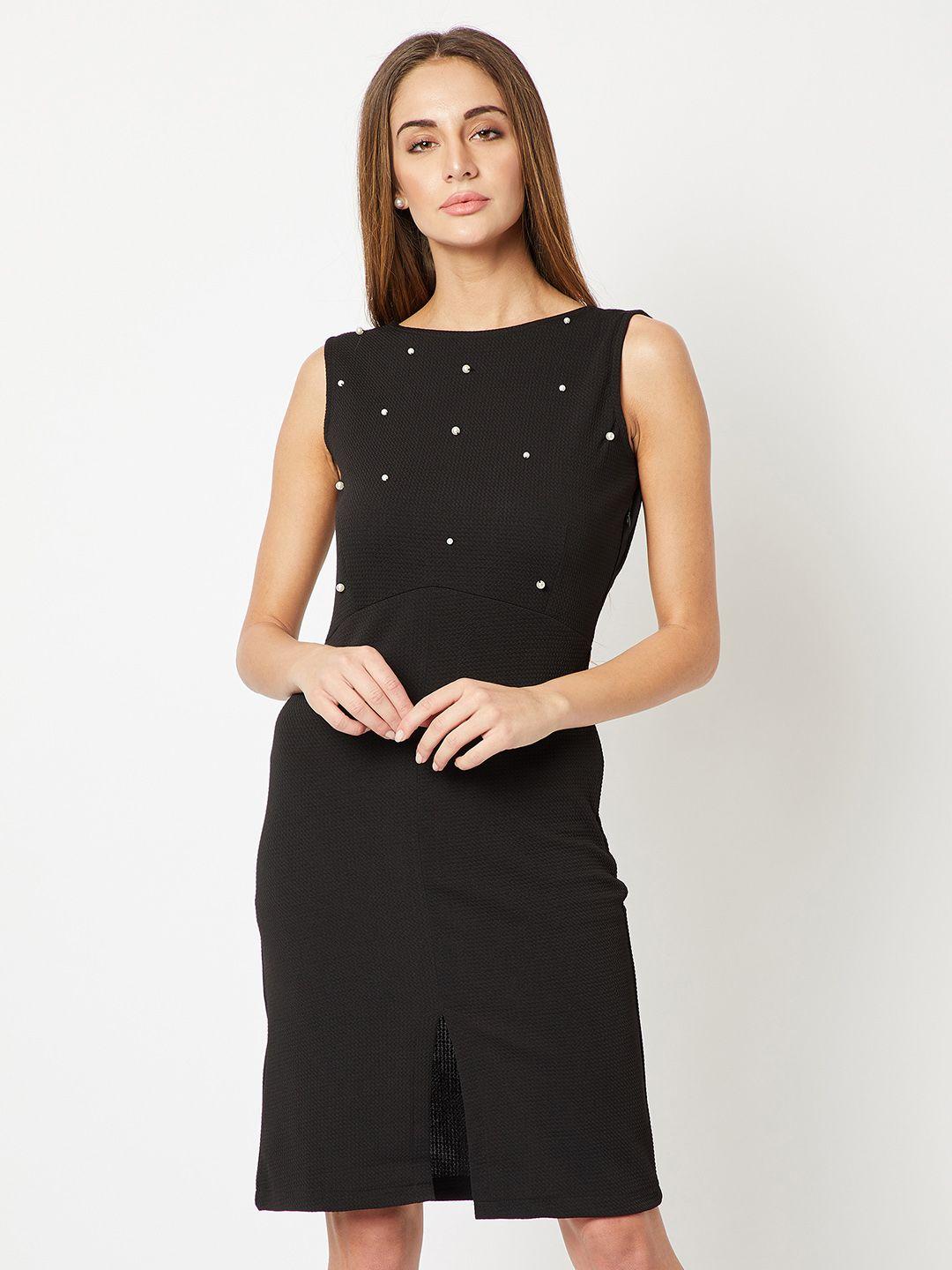 miss chase women black embellished a-line dress