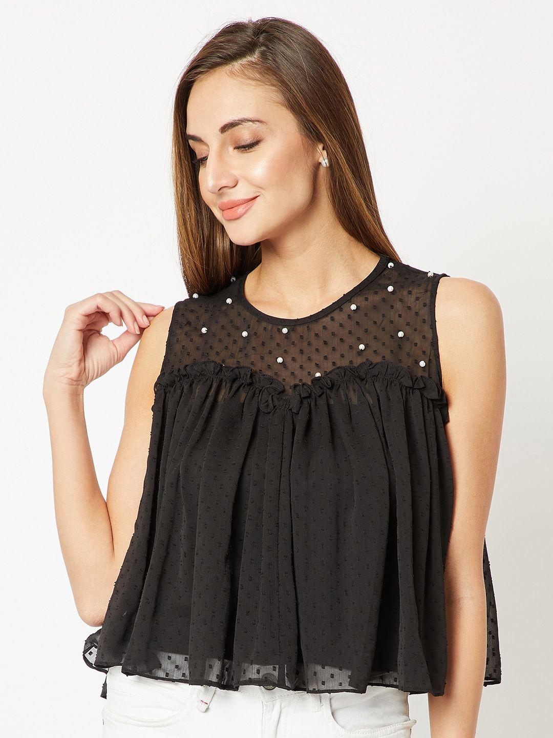 miss chase women black embellished a-line top