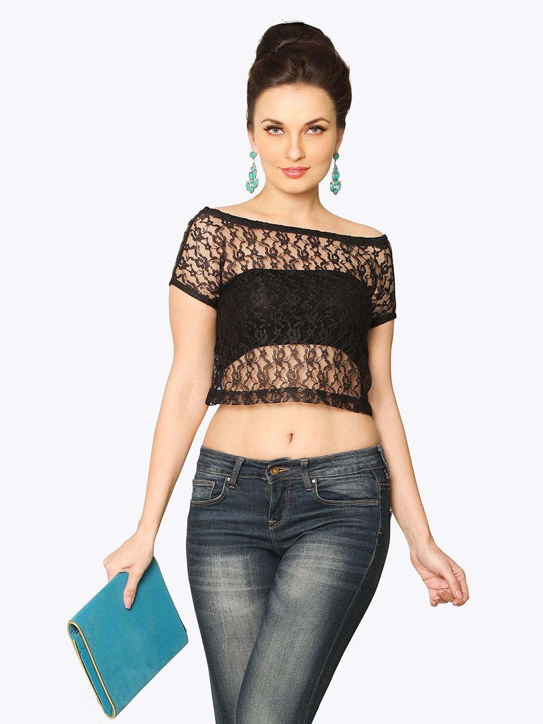 miss chase women black lace crop top