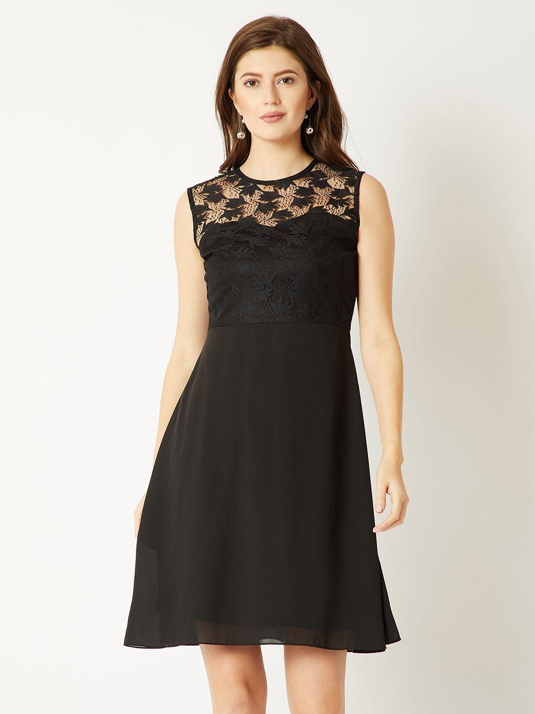 miss chase women black lace fit and flare dress