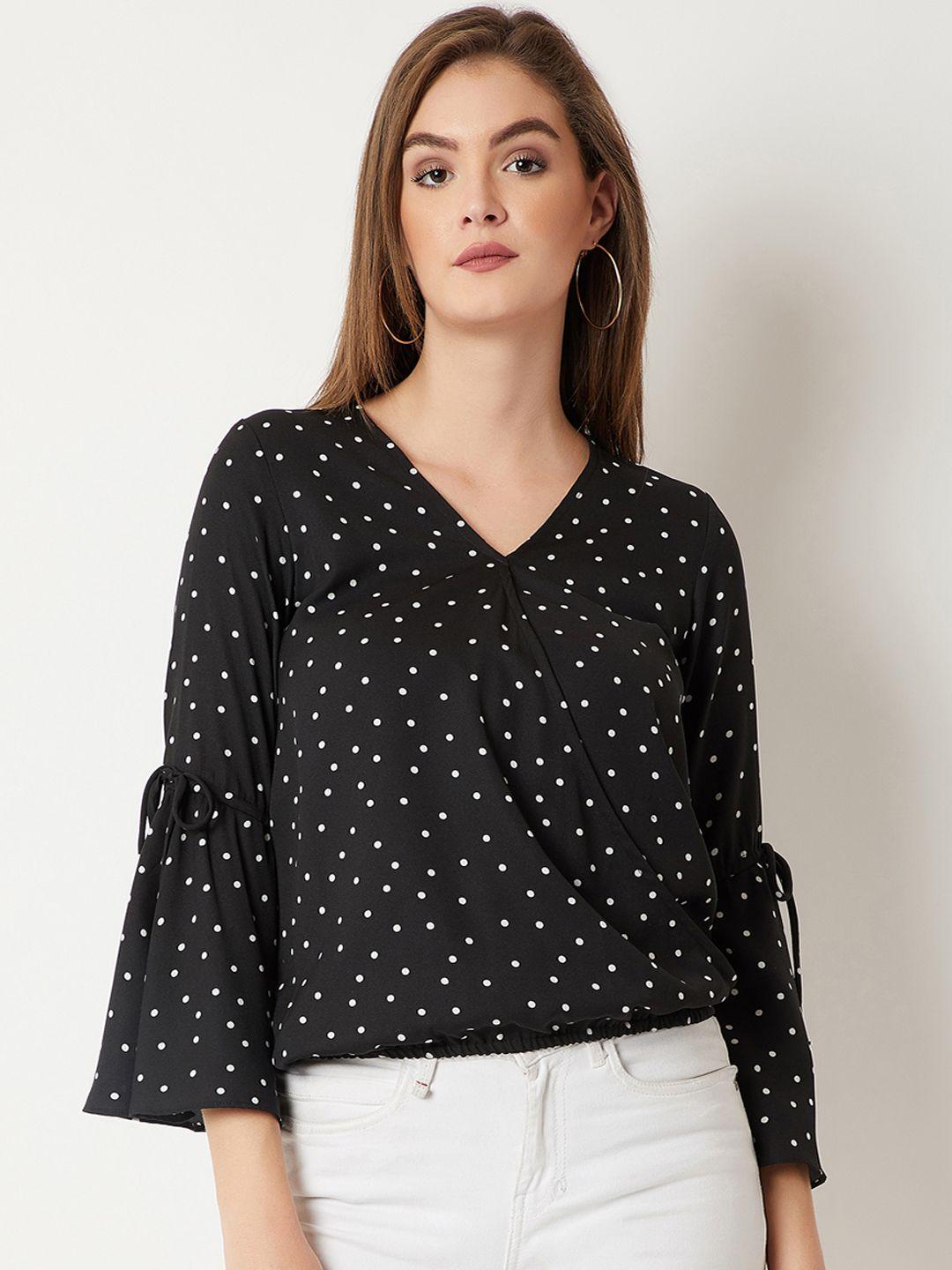 miss chase women black printed blouson top