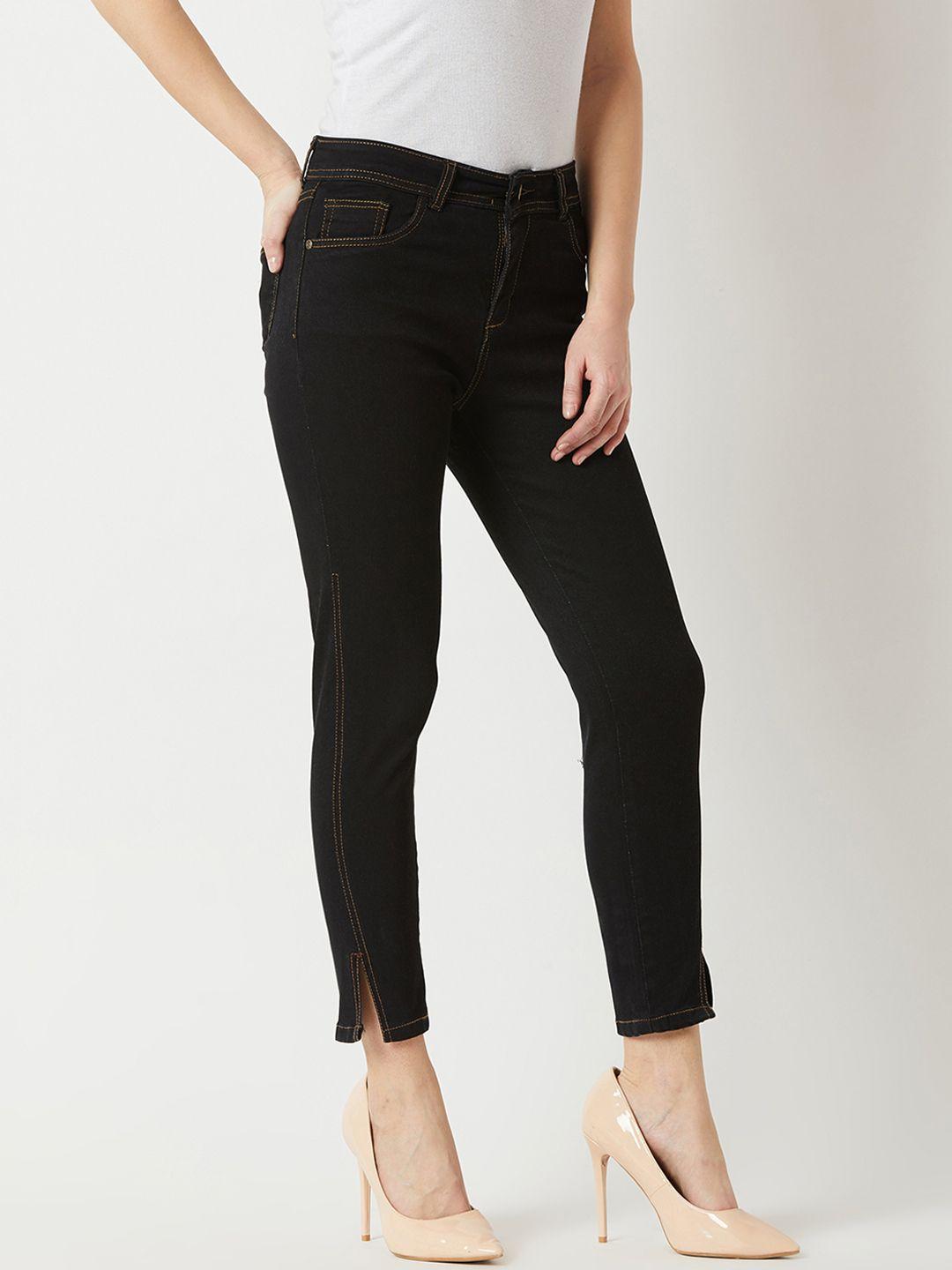 miss chase women black skinny fit high-rise clean look jeans