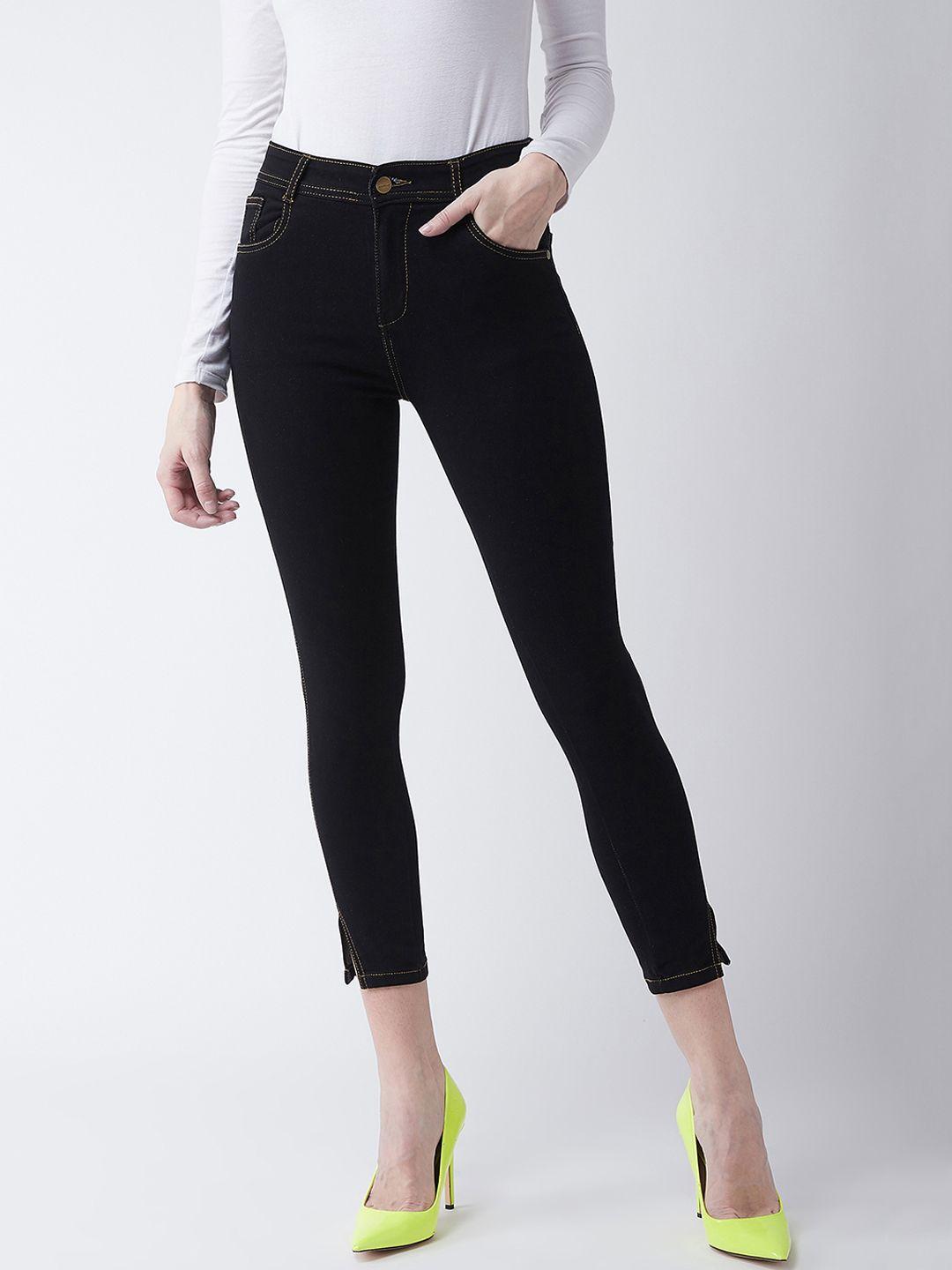 miss chase women black skinny fit high-rise clean look stretchable jeans