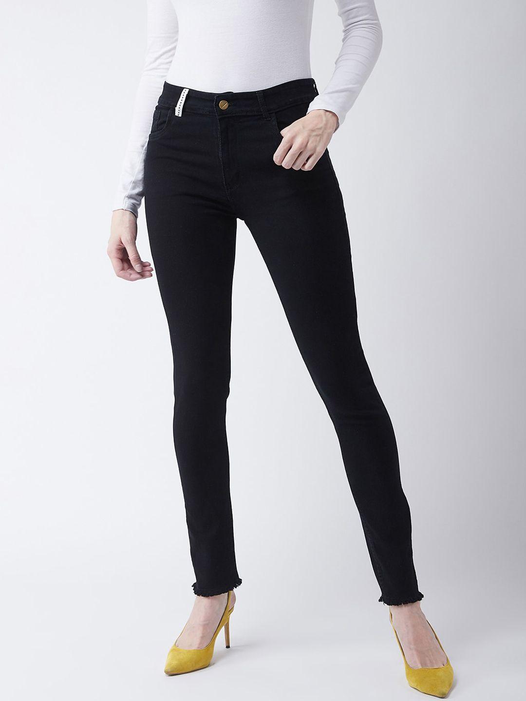 miss chase women black slim fit high-rise clean look jeans