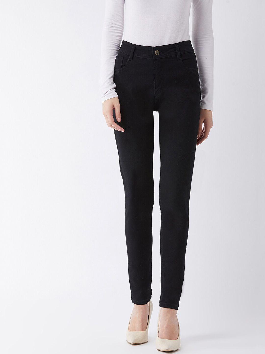 miss chase women black slim fit high-rise jeans