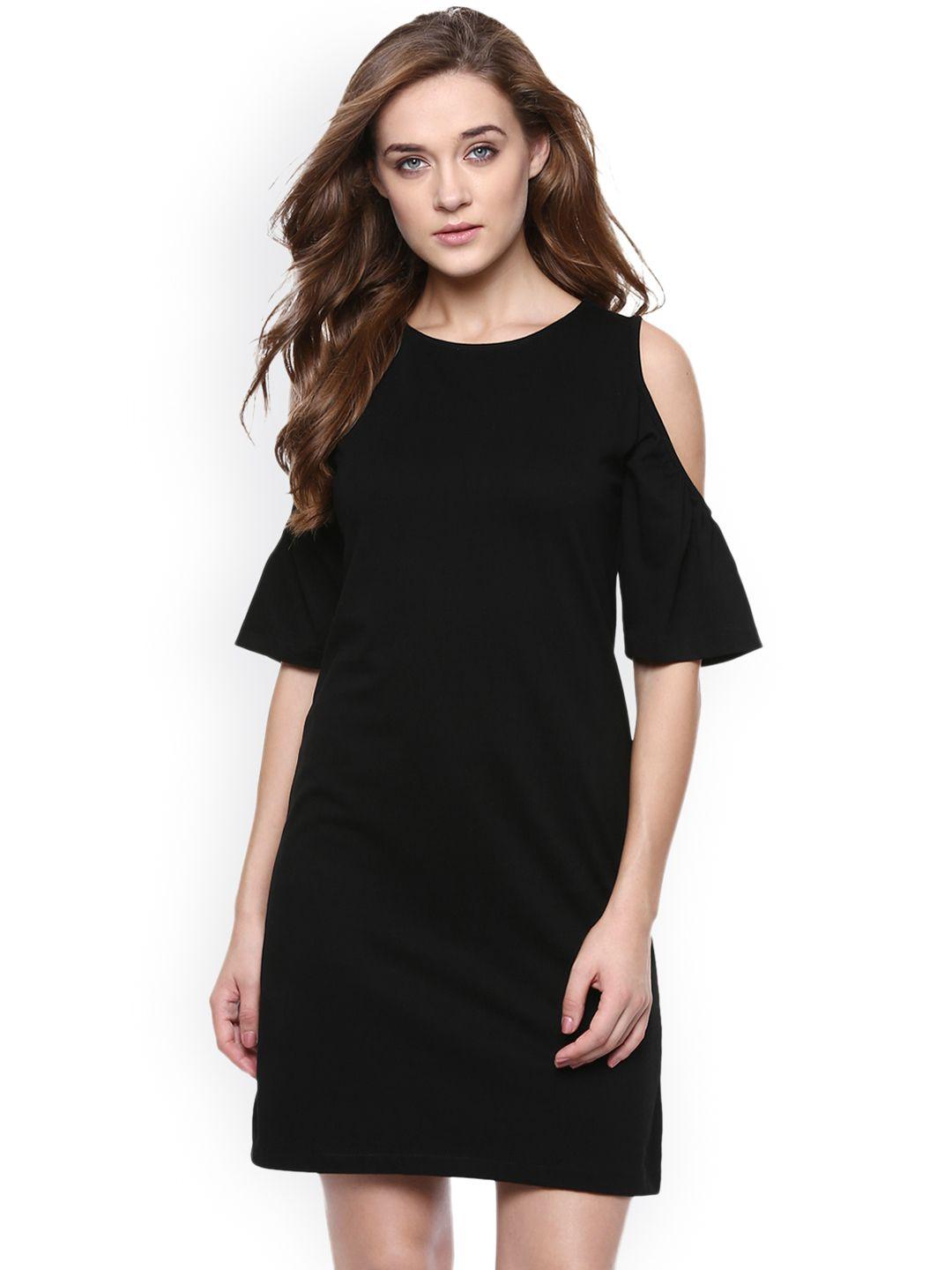 miss chase women black solid a-line dress