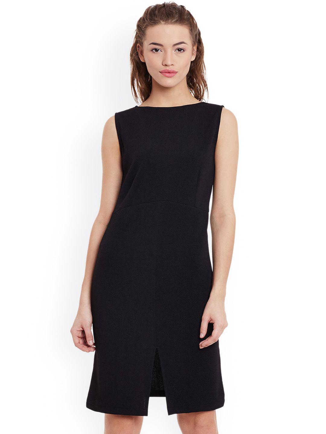 miss chase women black solid a-line dress