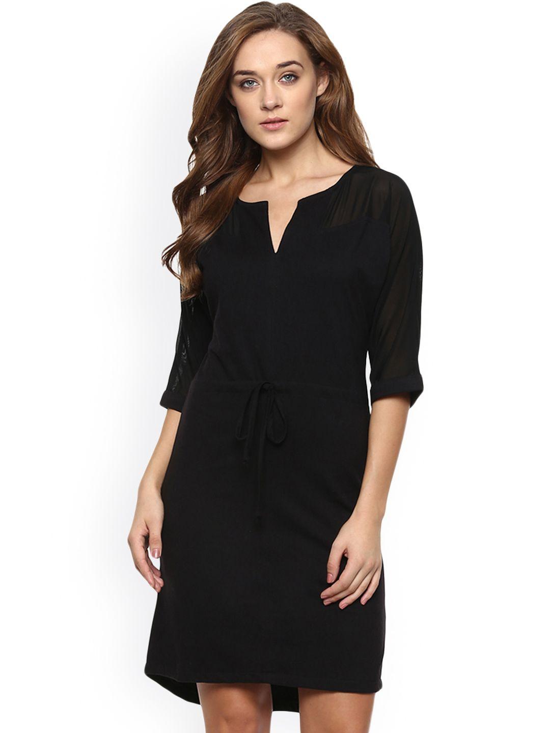 miss chase women black solid a-line dress