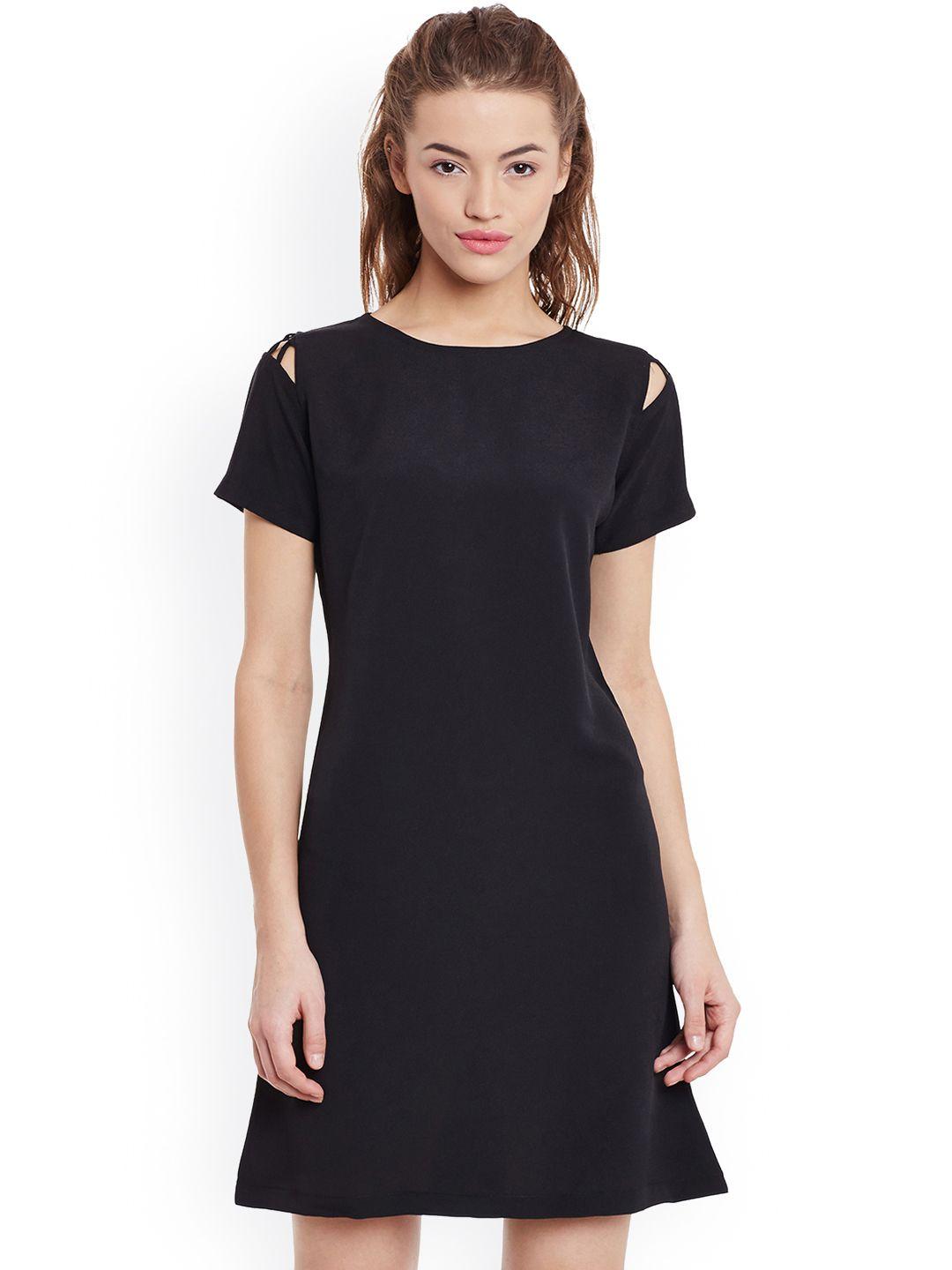 miss chase women black solid a-line dress