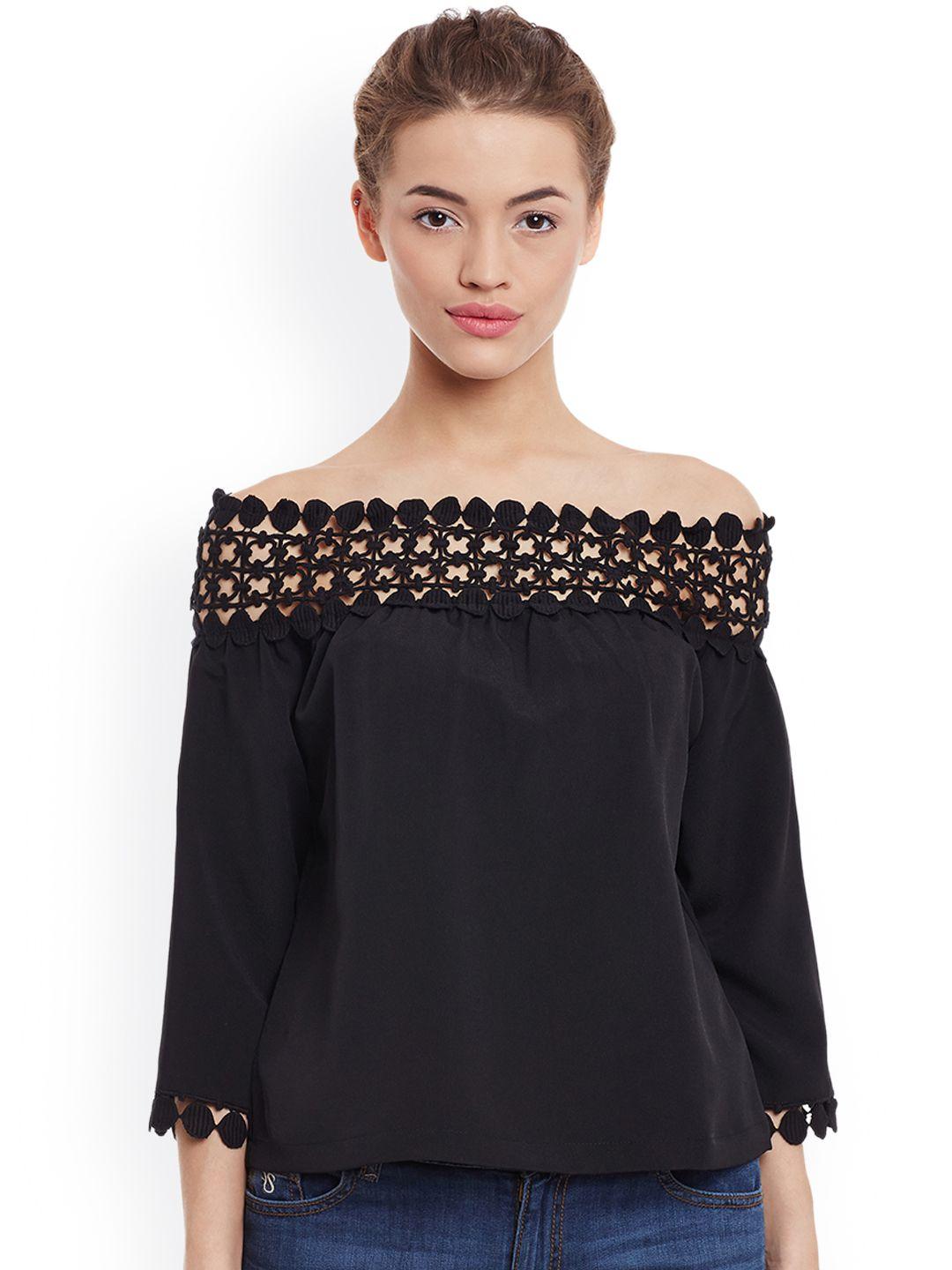 miss chase women black solid bardot top