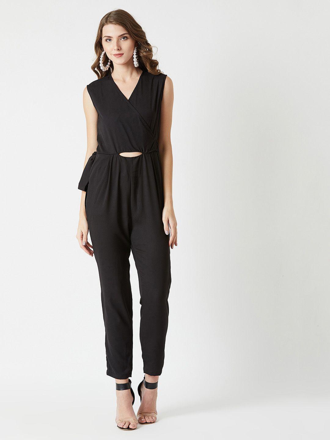 miss chase women black solid basic jumpsuit