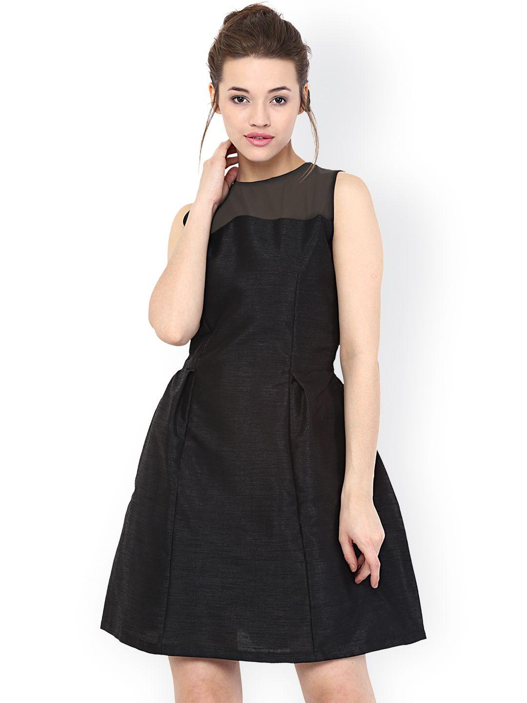 miss chase women black solid fit and flare dress