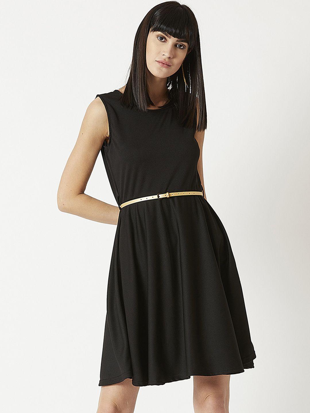 miss chase women black solid fit and flare dress