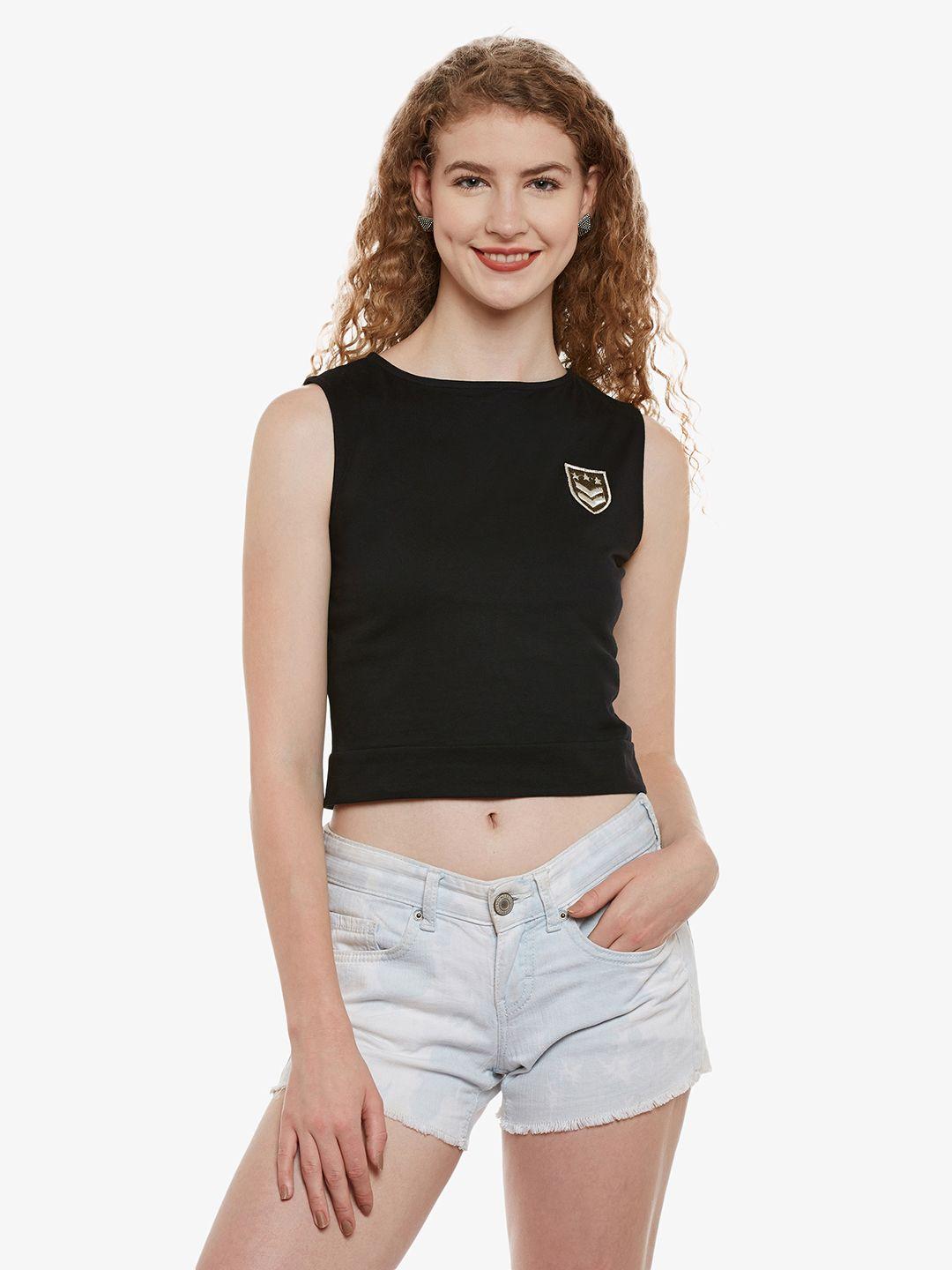 miss chase women black solid pure cotton top