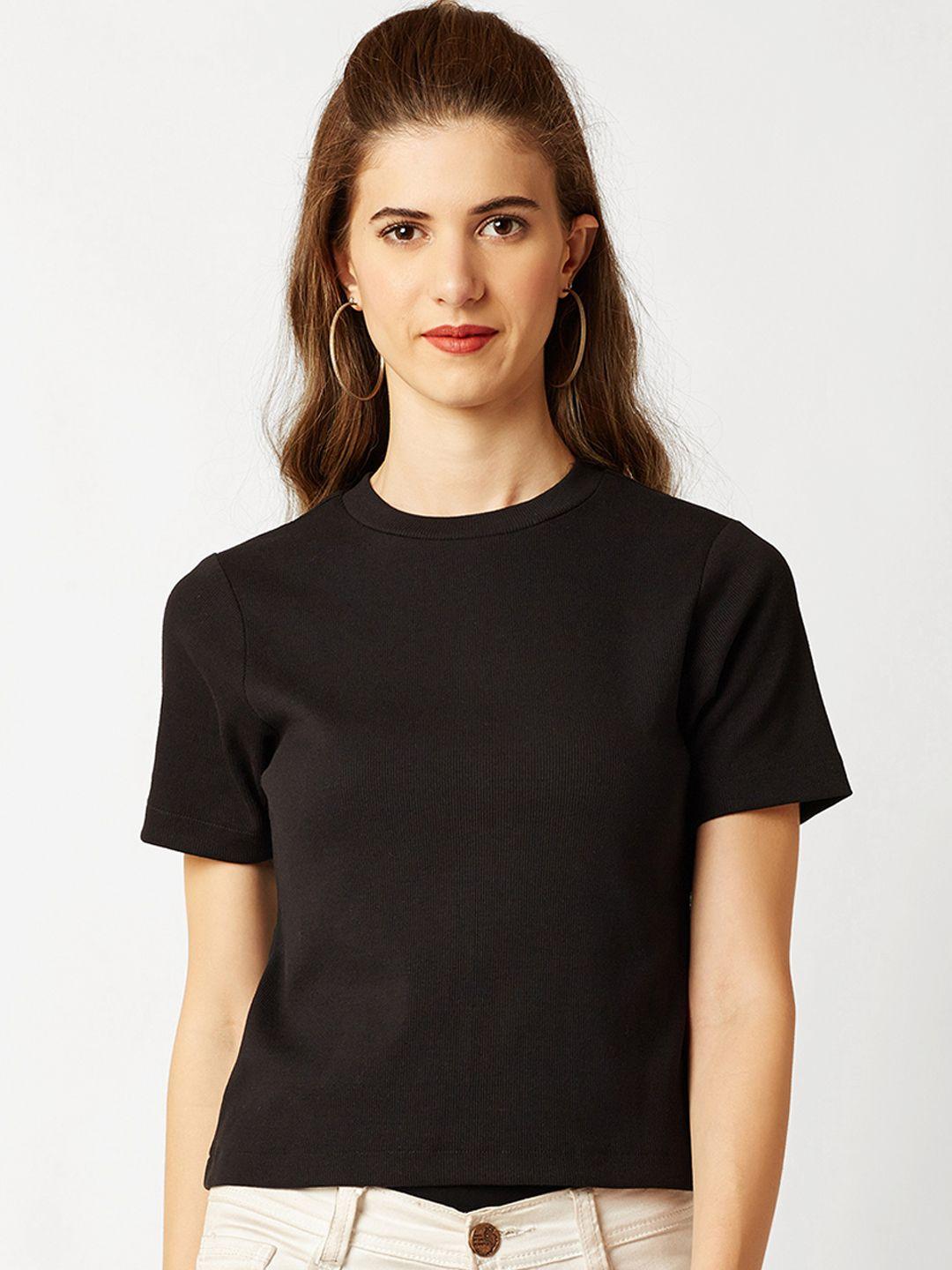 miss chase women black solid pure cotton top