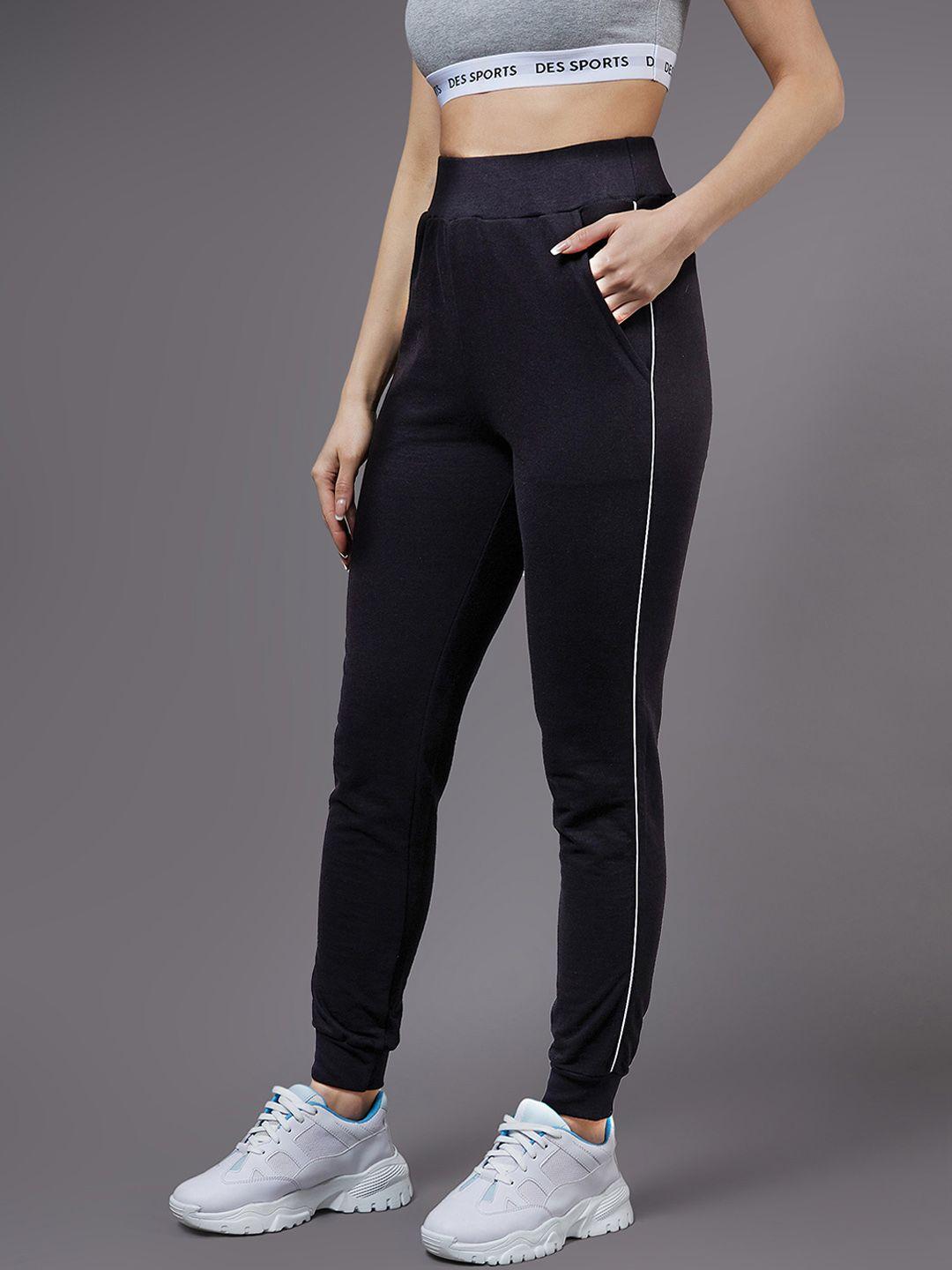 miss chase women black solid pure cotton track pant