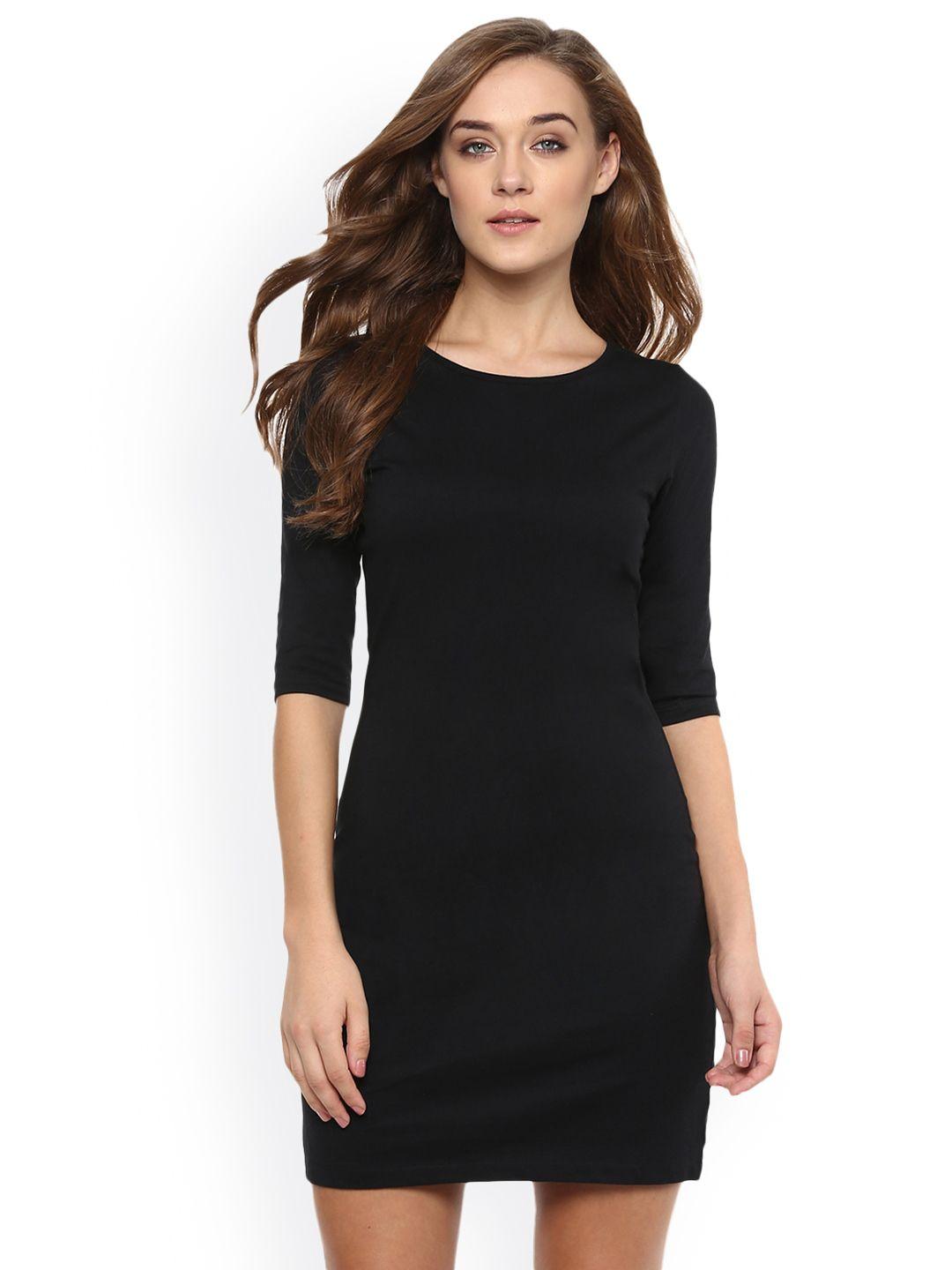 miss chase women black solid sheath dress