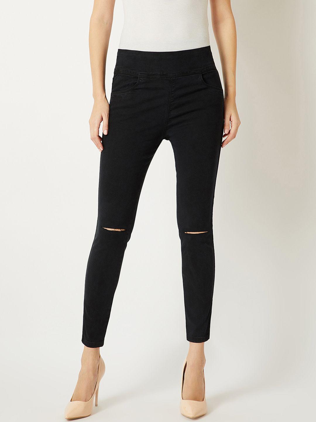 miss chase women black solid skinny-fit jeggings
