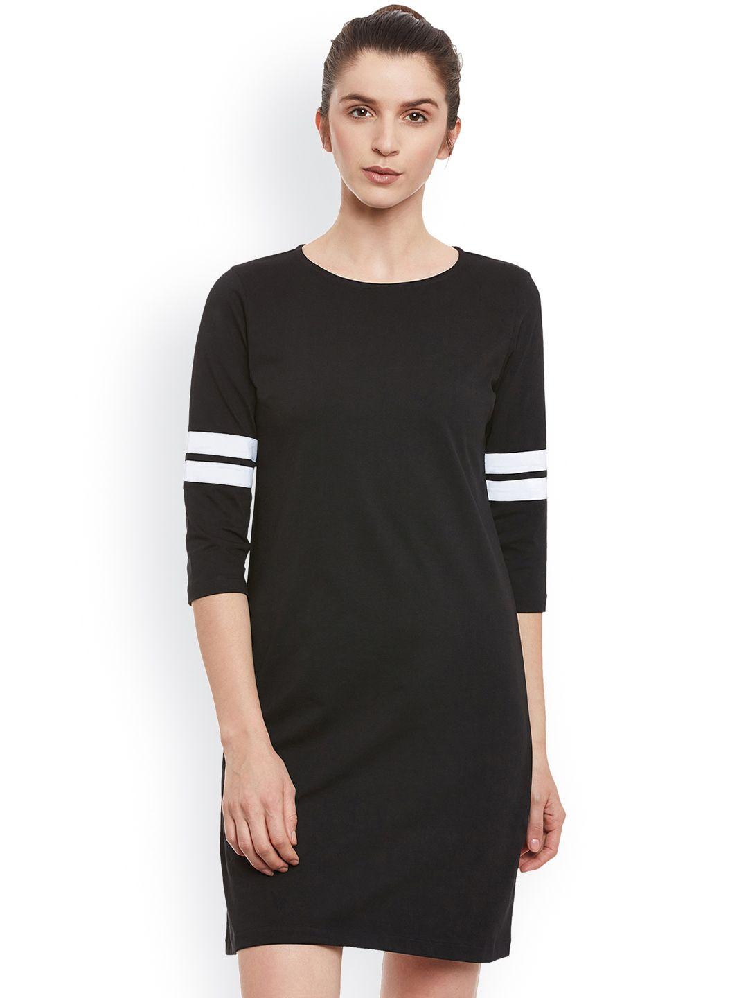 miss chase women black solid t-shirt dress