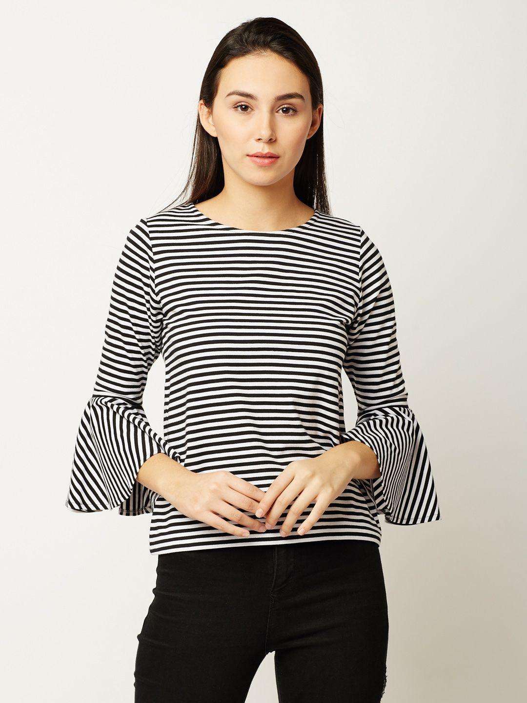 miss chase women black striped pure cotton top