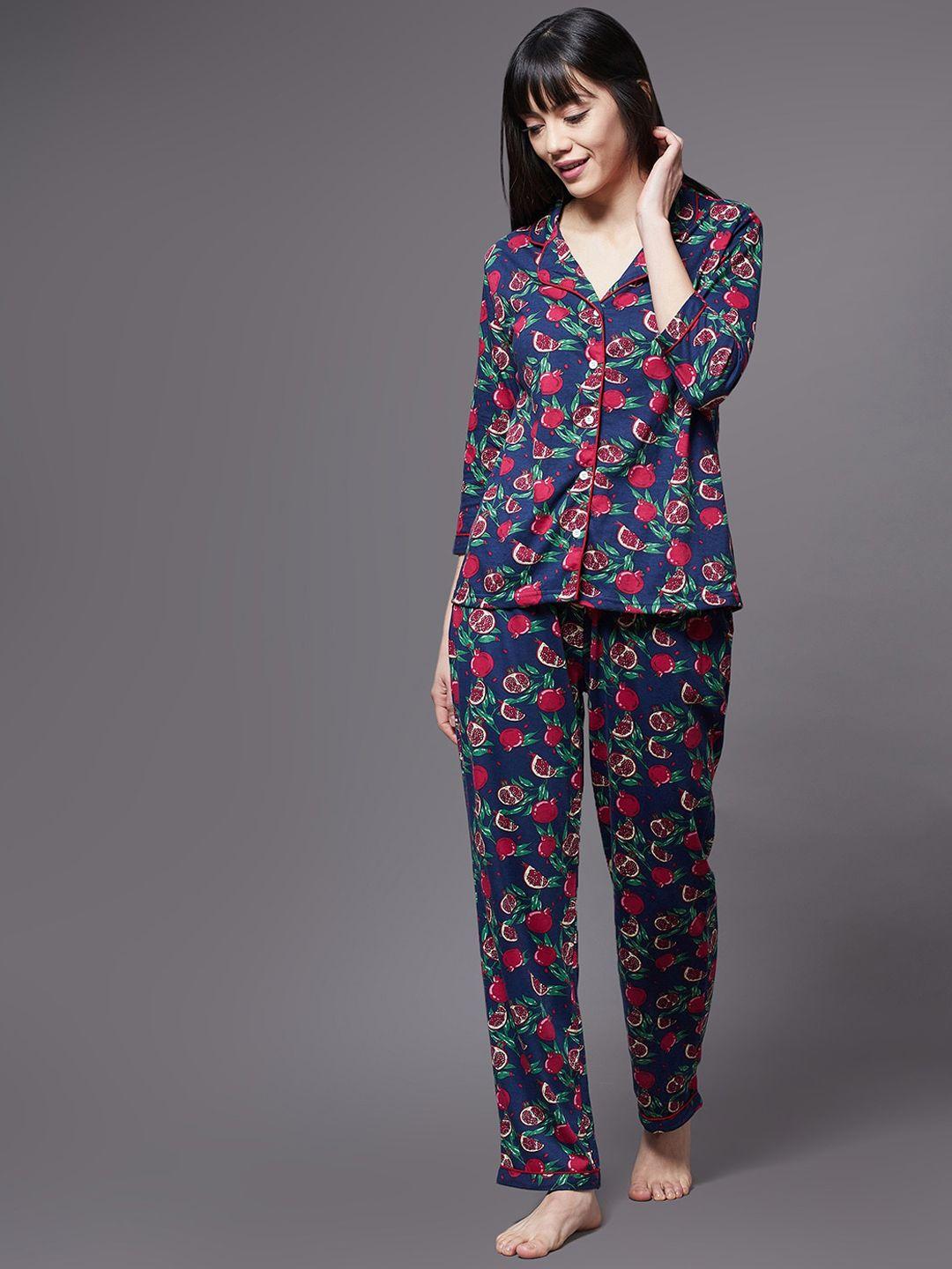 miss chase women blue & red printed night suit
