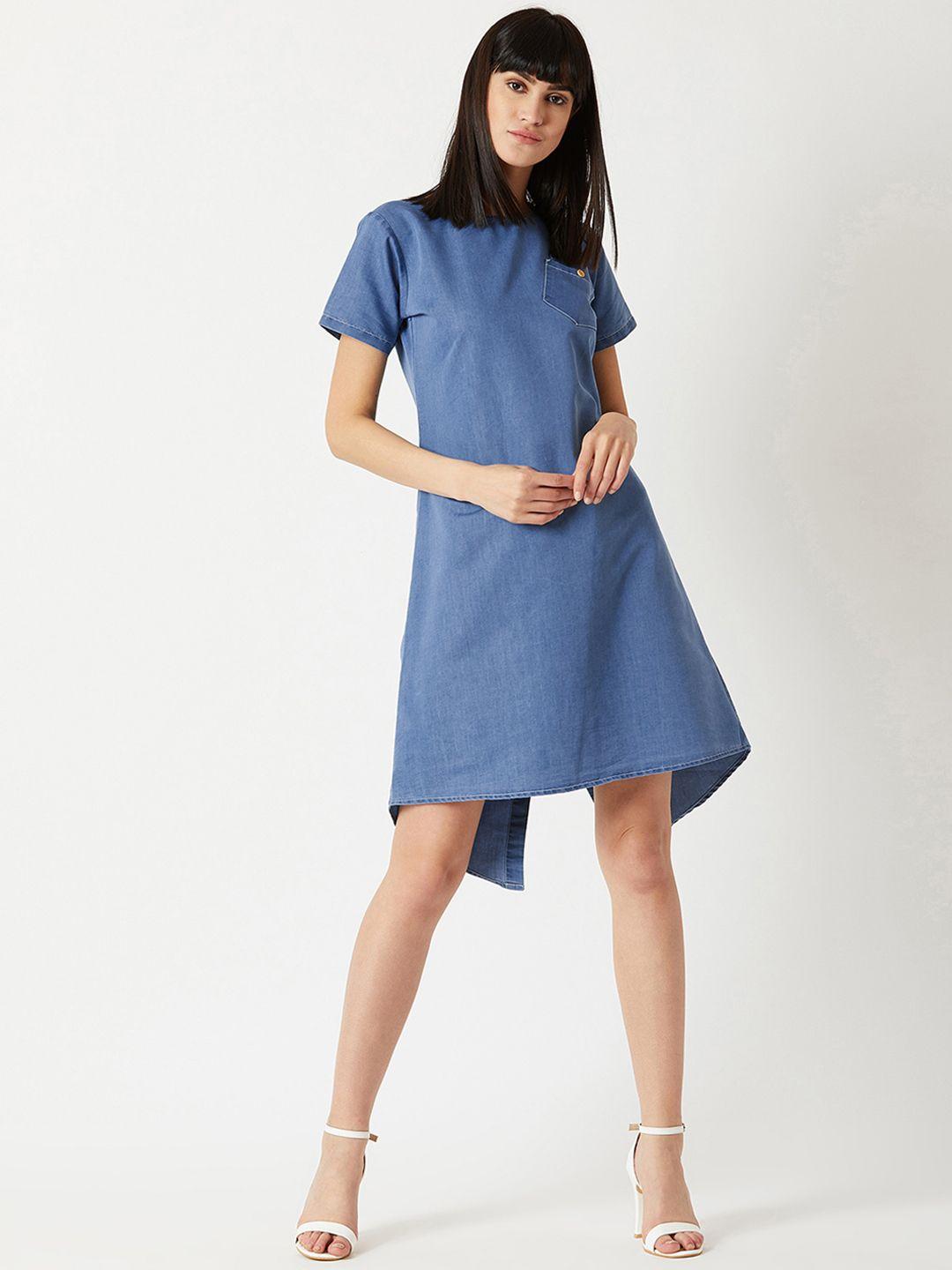 miss chase women blue denim a-line dress