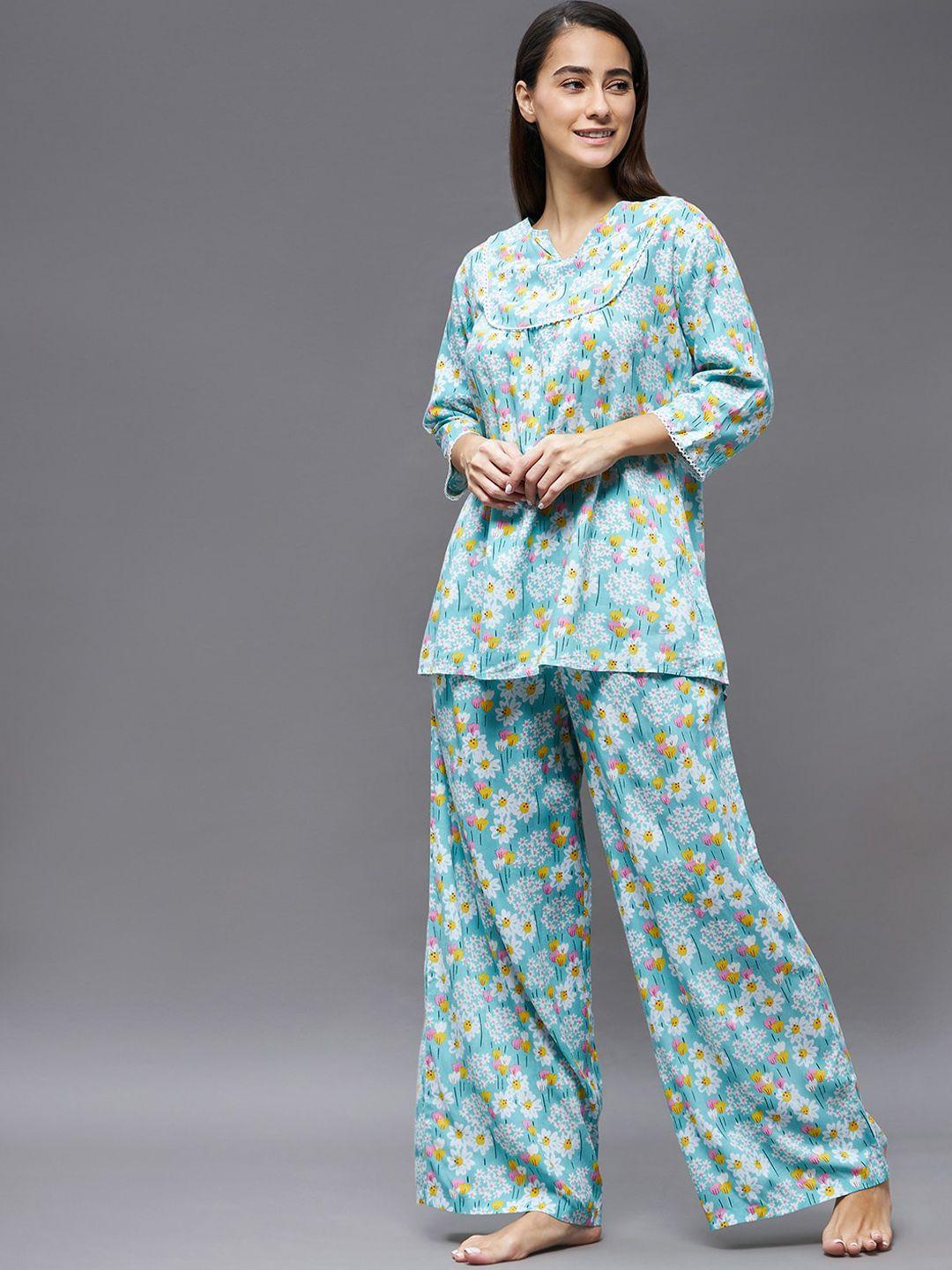 miss chase women blue printed night suit