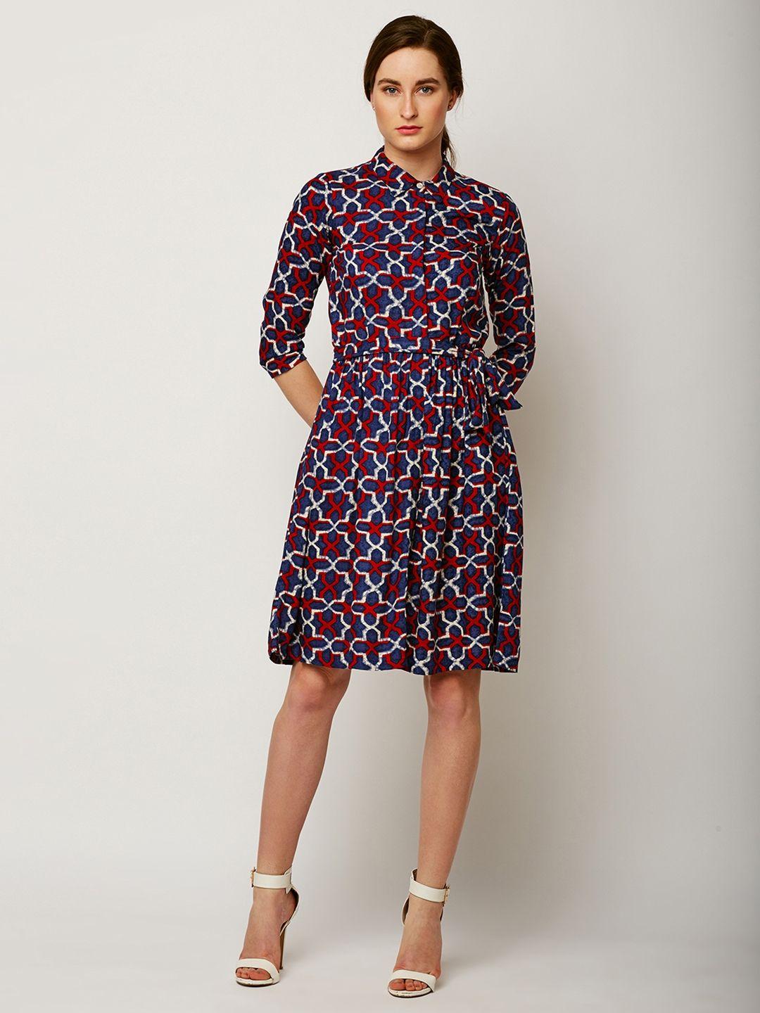 miss chase women blue printed shirt dress