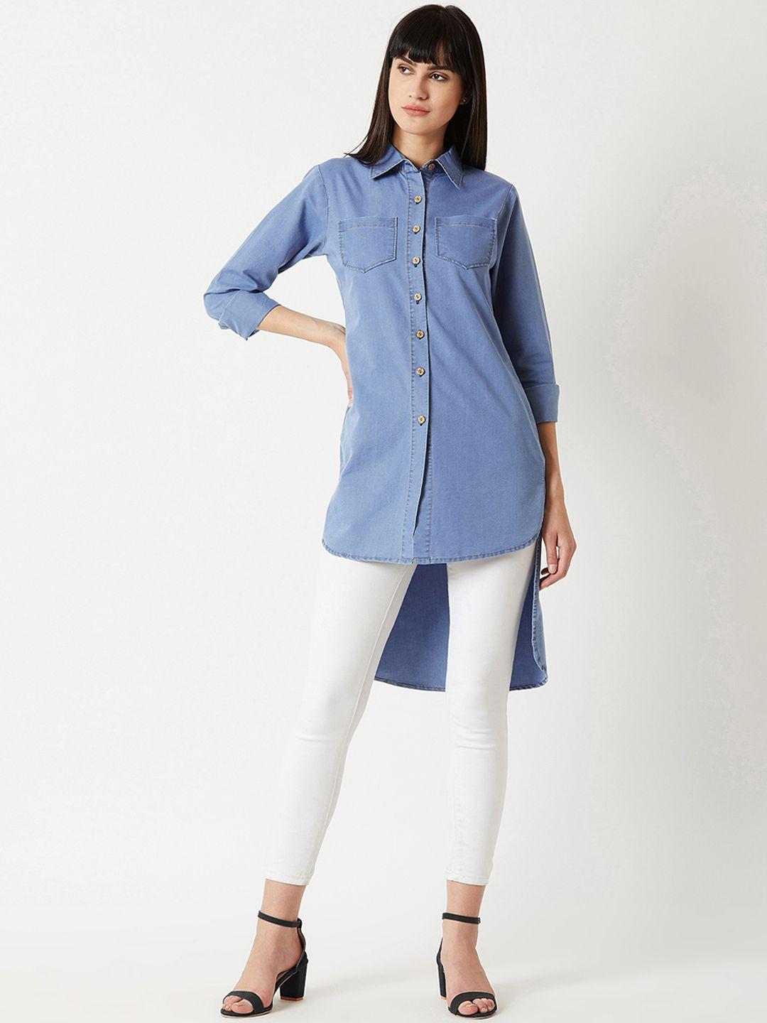 miss chase women blue regular fit solid casual shirt