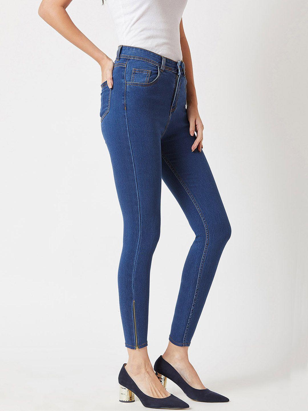 miss chase women blue skinny fit high-rise clean look stretchable jeans