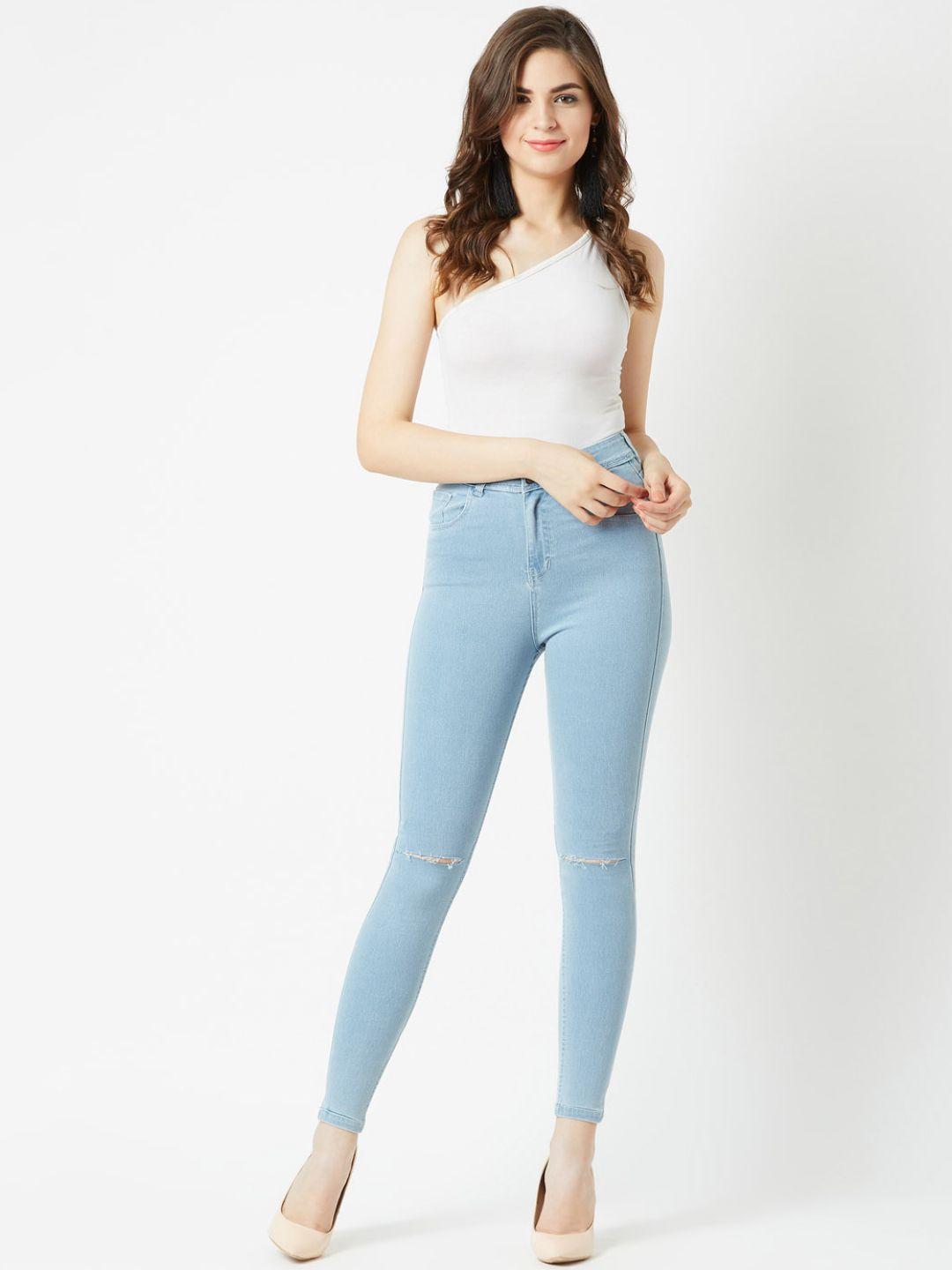 miss chase women blue skinny fit high-rise slash knee stretchable jeans