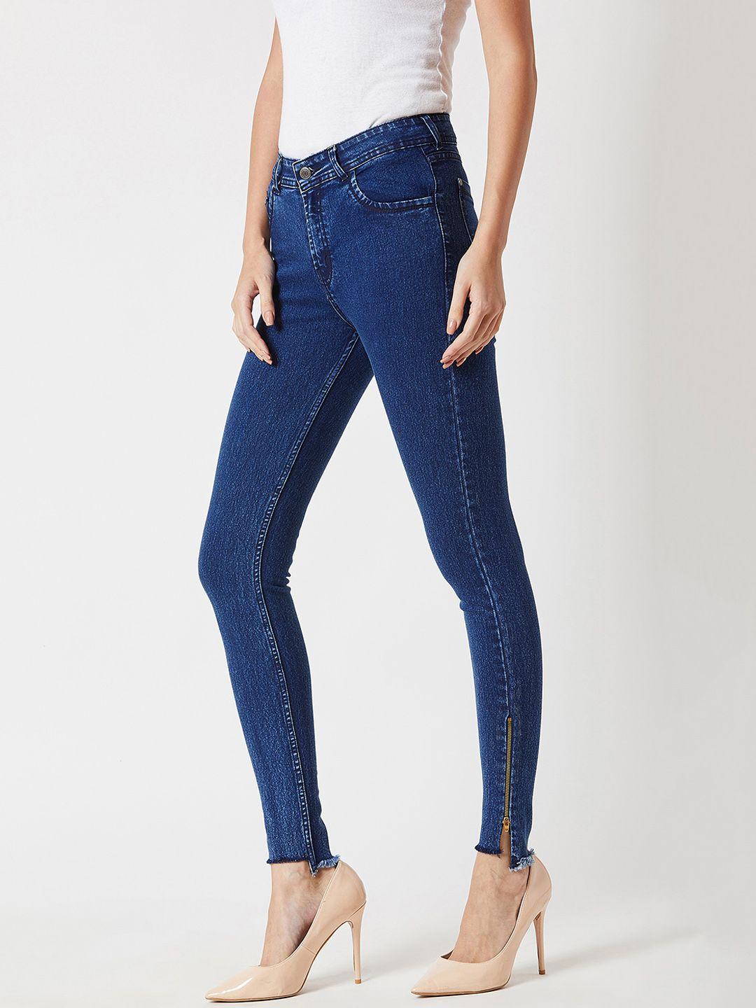 miss chase women blue skinny fit mid-rise clean look jeans