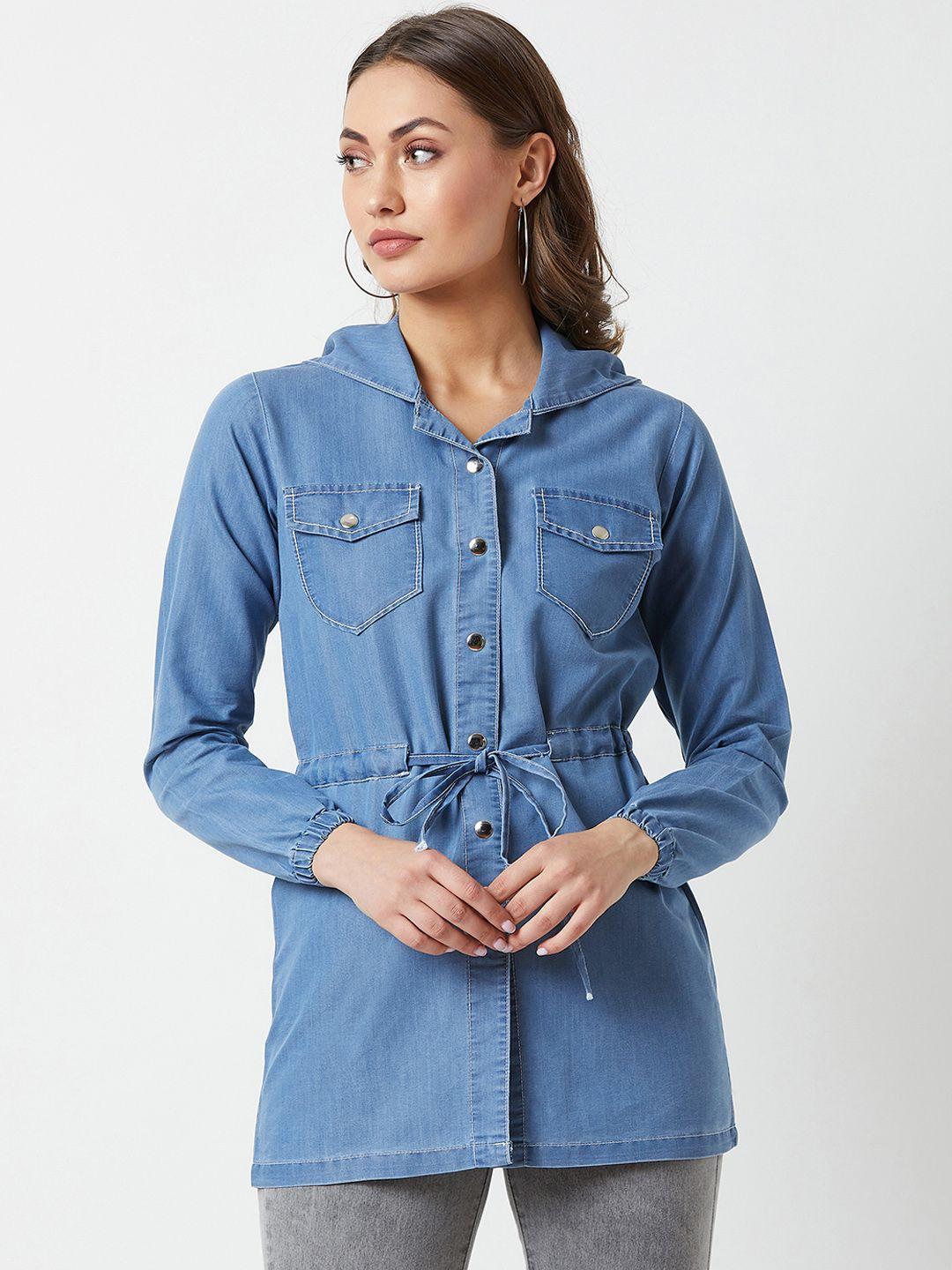 miss chase women blue solid denim jacket