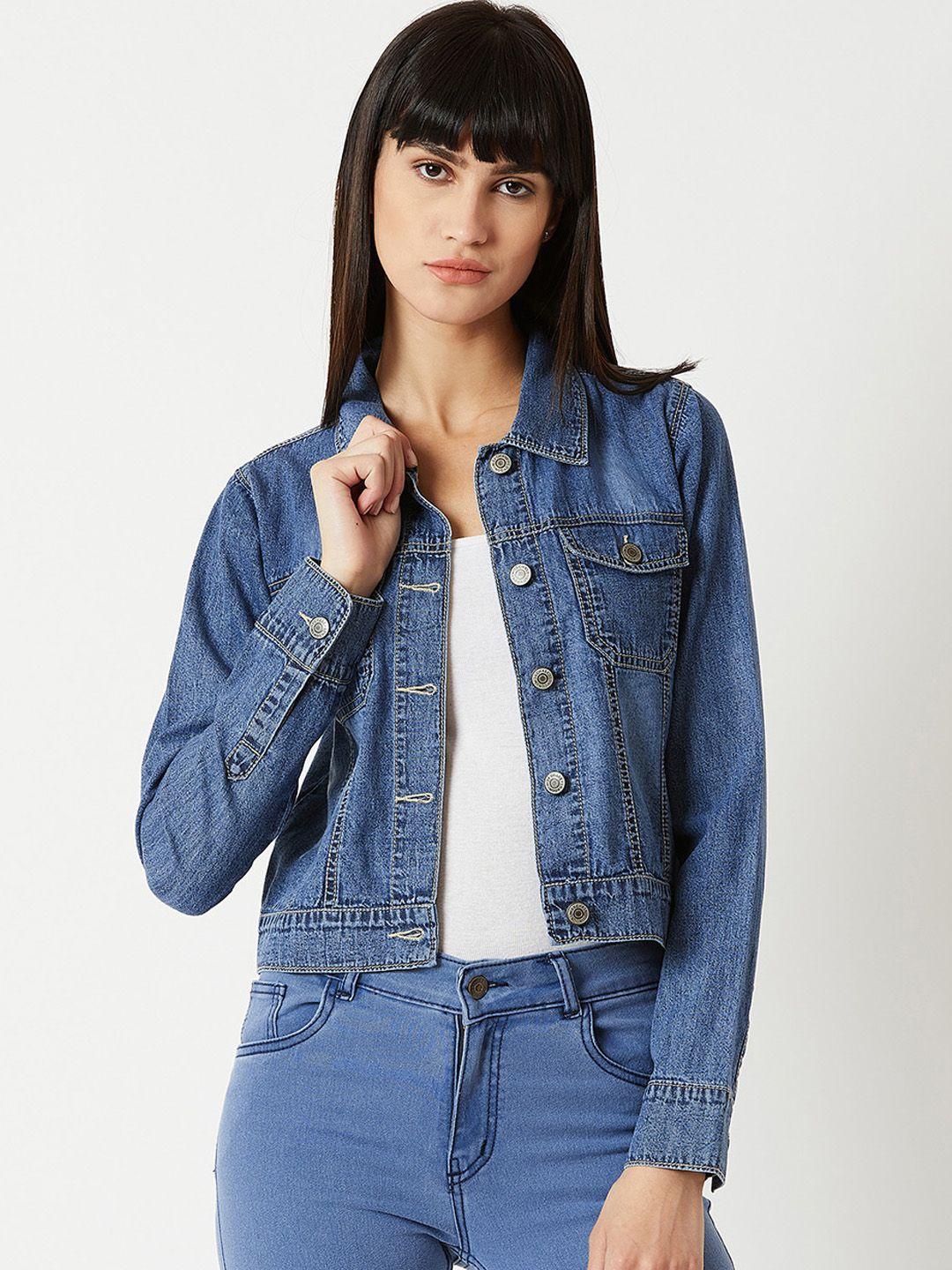 miss chase women blue solid denim jacket