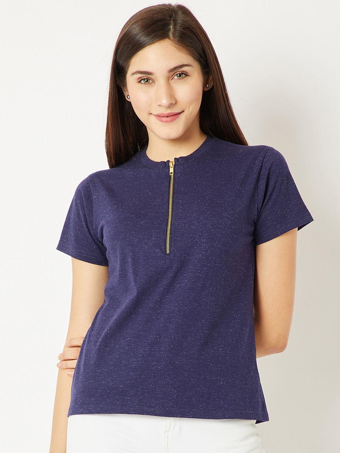 miss chase women blue solid pure cotton top