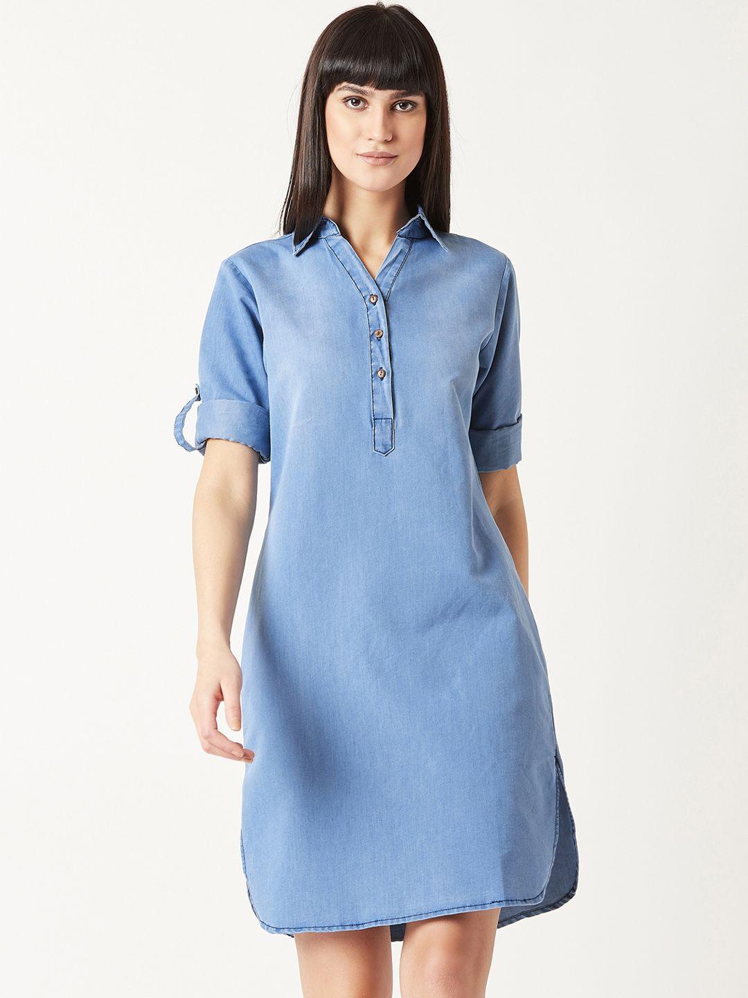 miss chase women blue solid shirt dress