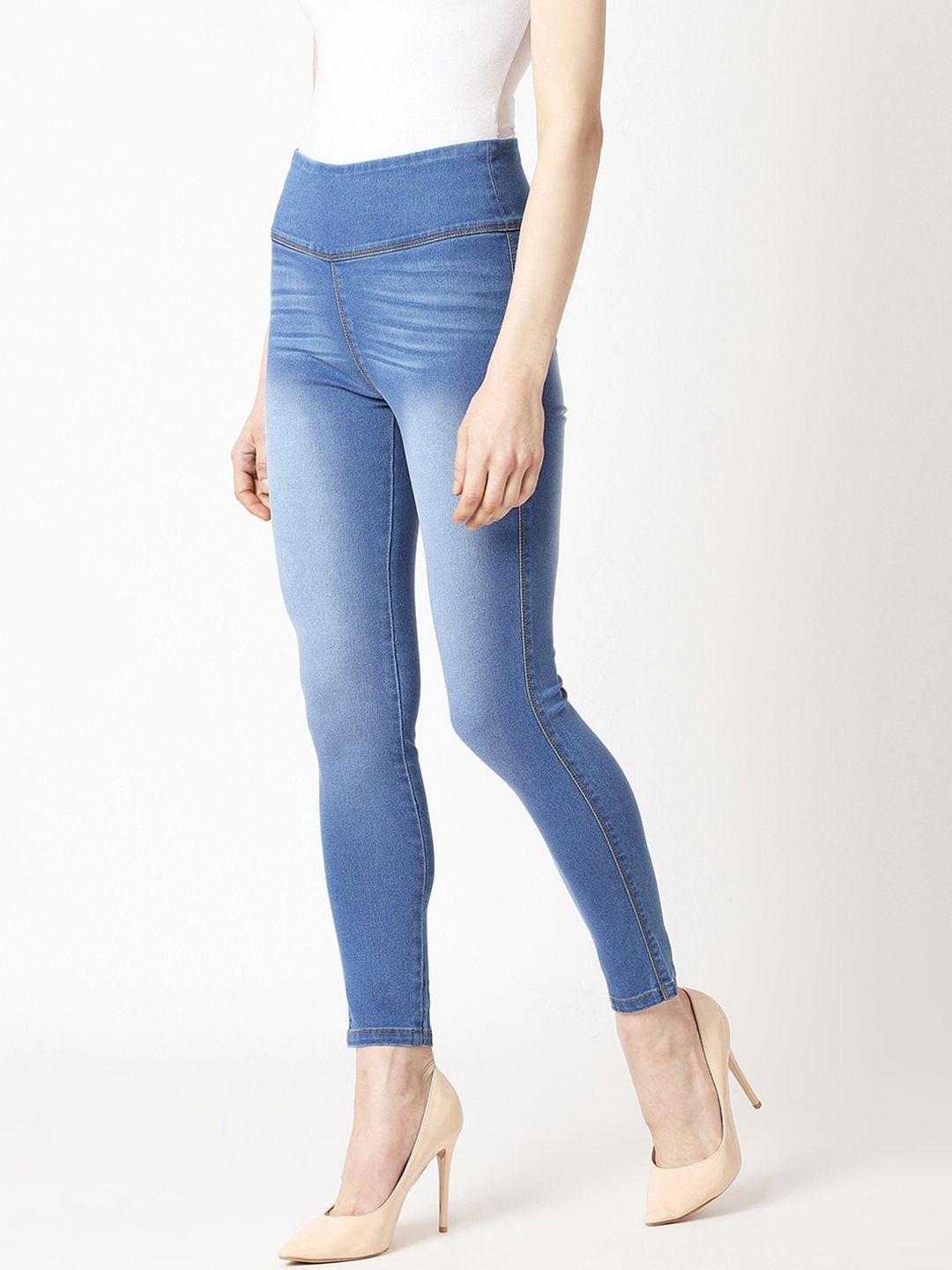 miss chase women blue solid skinny-fit jeggings