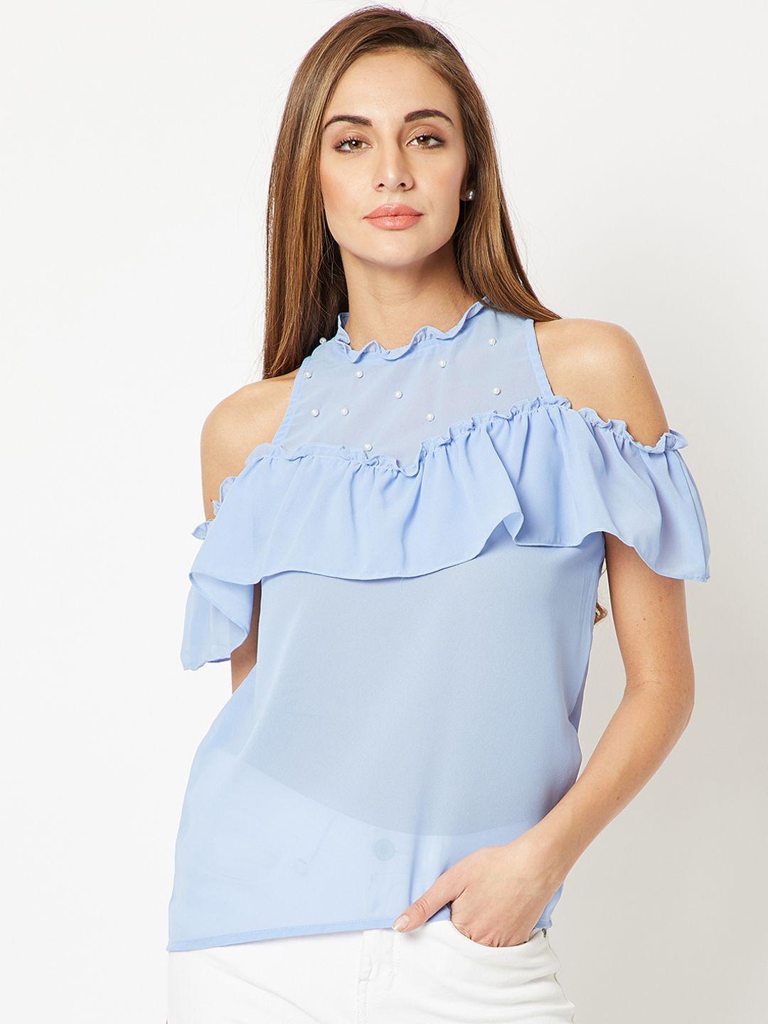 miss chase women blue solid top