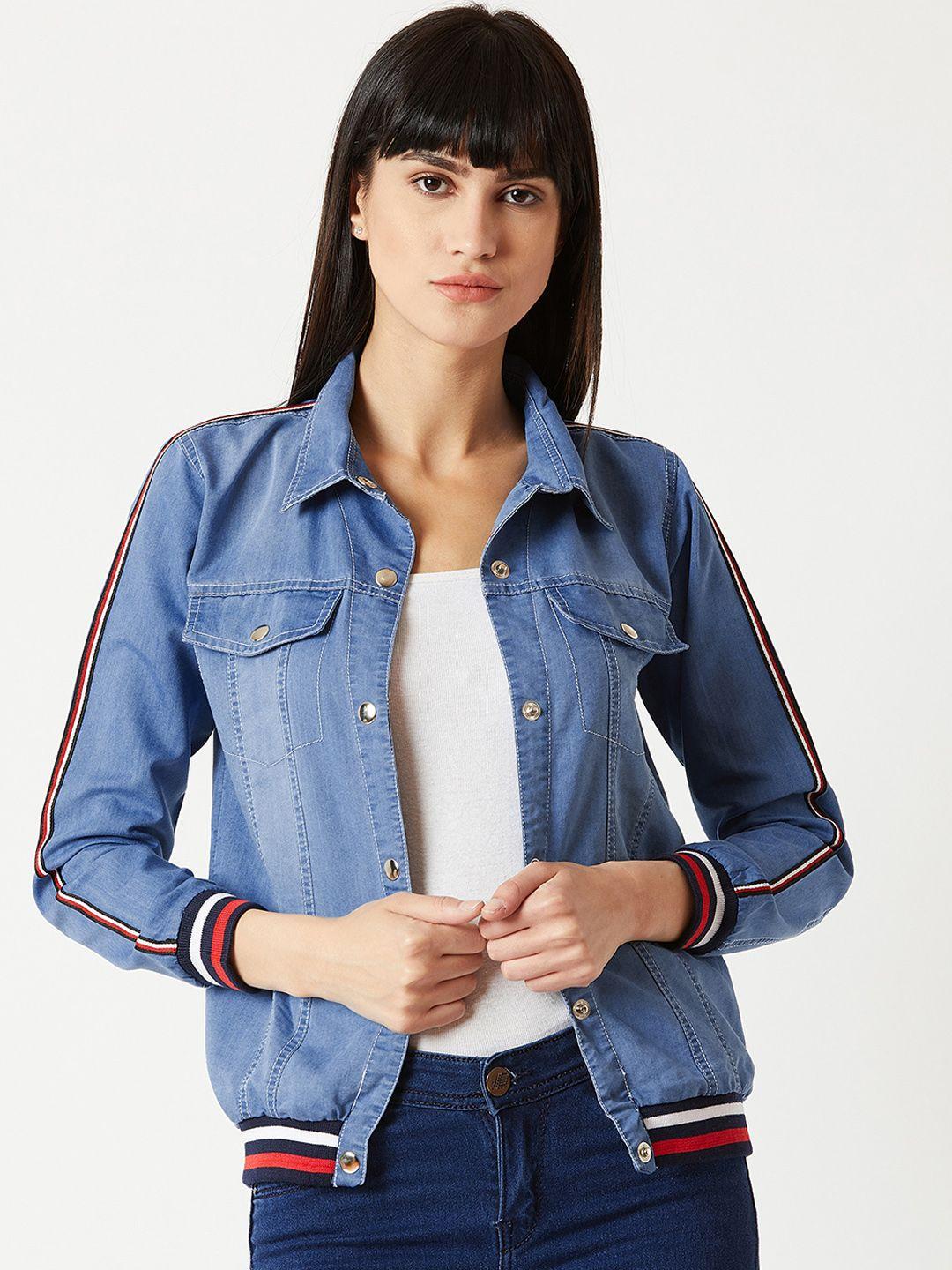 miss chase women blue striped denim jacket