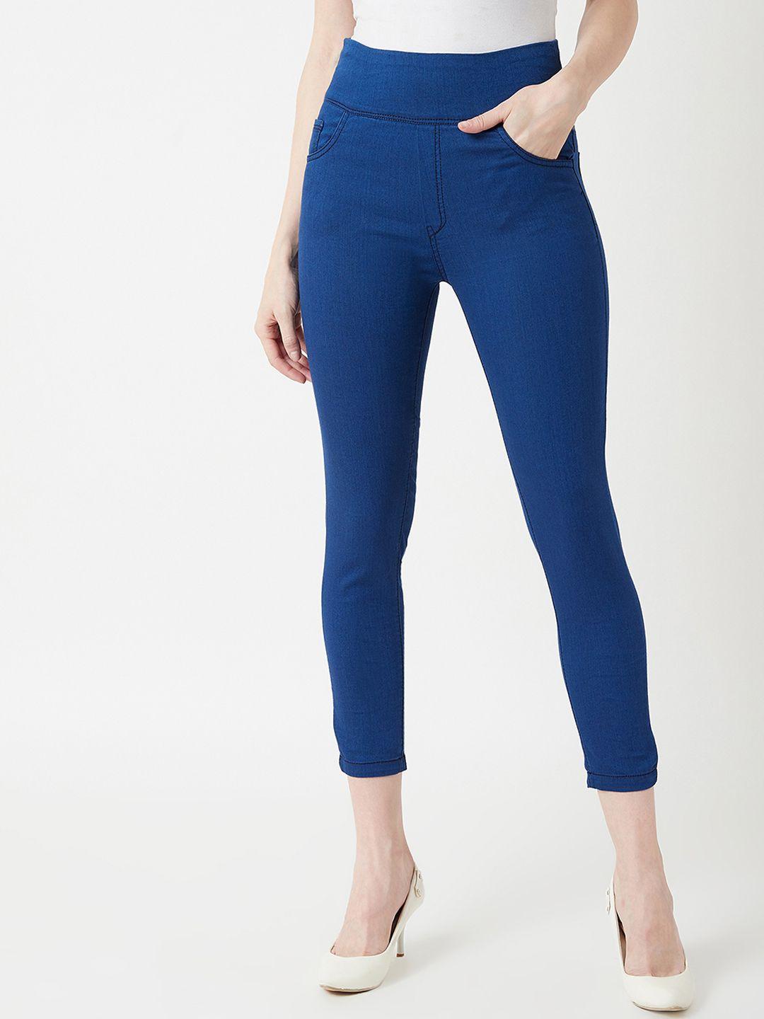 miss chase women carbon blue skinny fit high-rise denim jeggings