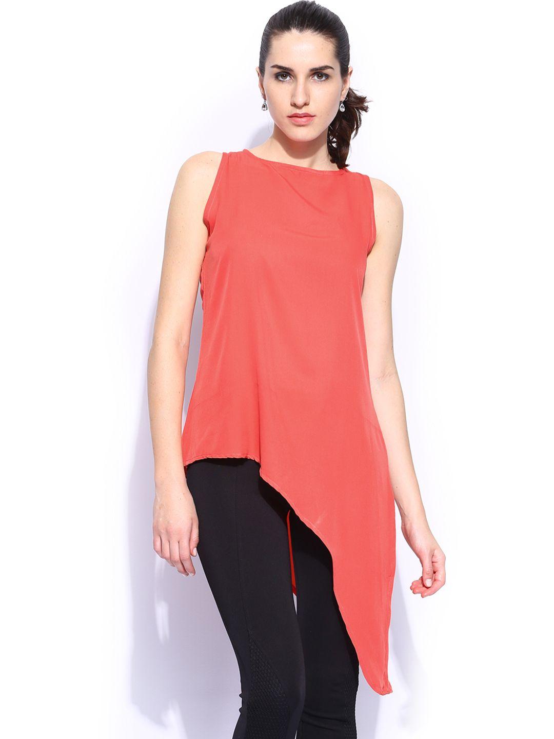 miss chase women coral pink sway day asymmetric top