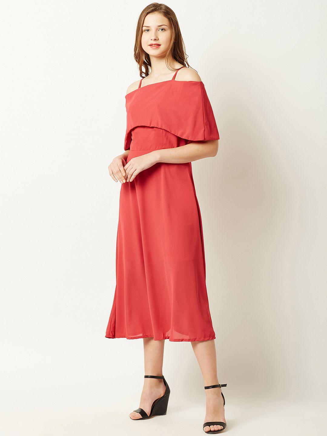 miss chase women coral solid midi dress