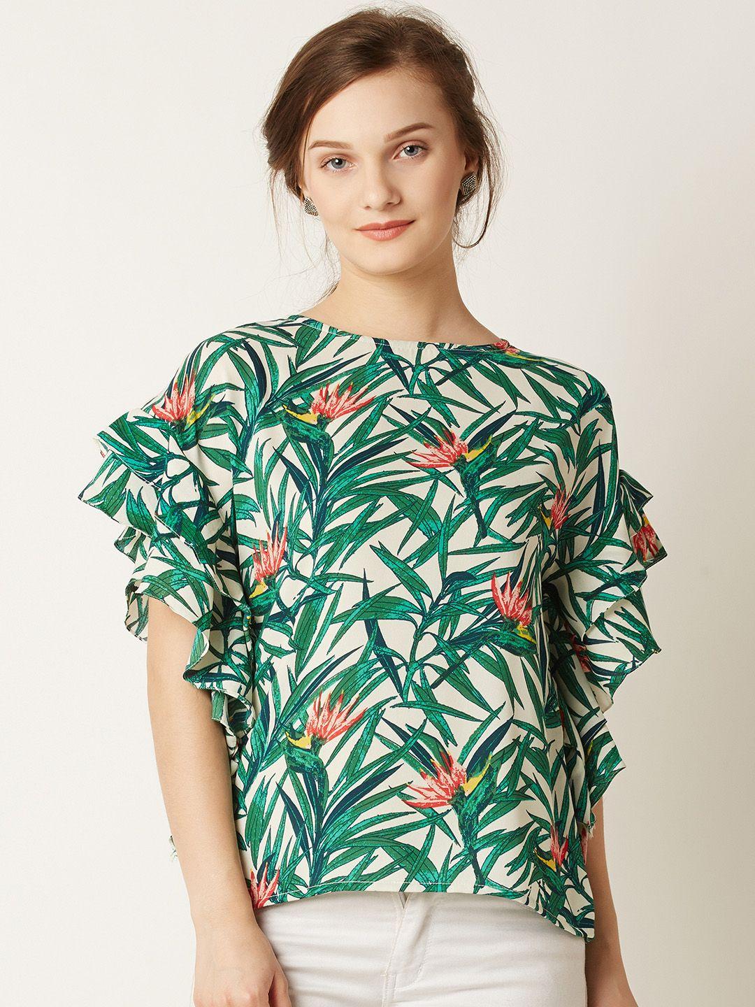 miss chase women green & off-white printed top