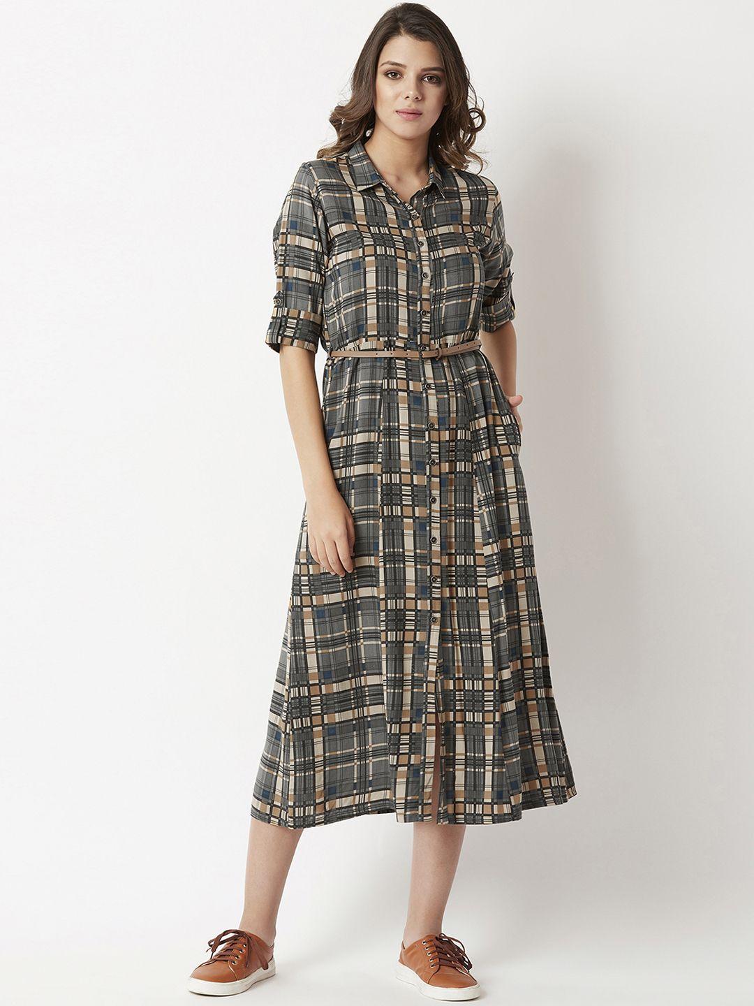 miss chase women green checked shirt dress