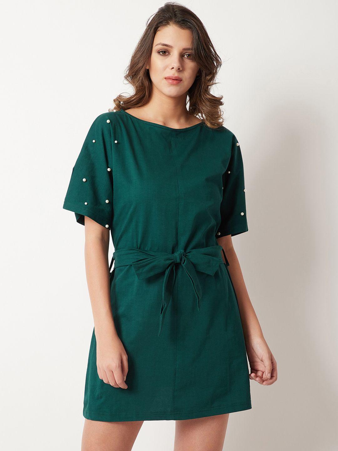 miss chase women green embellished a-line dress
