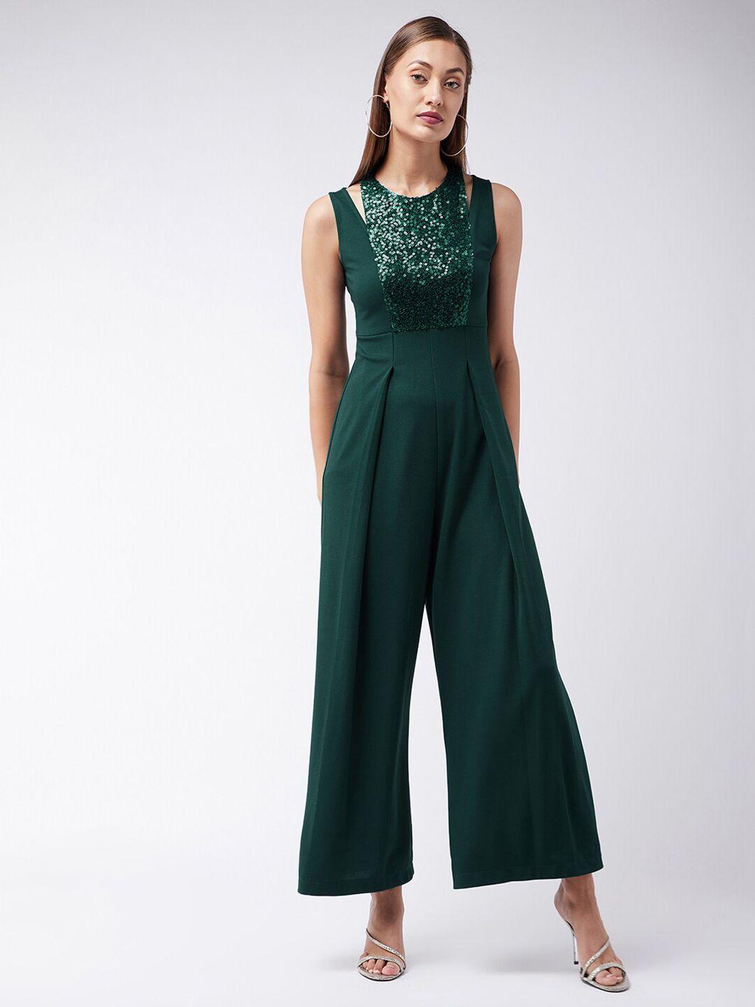 miss chase women green embellished jumpsuit
