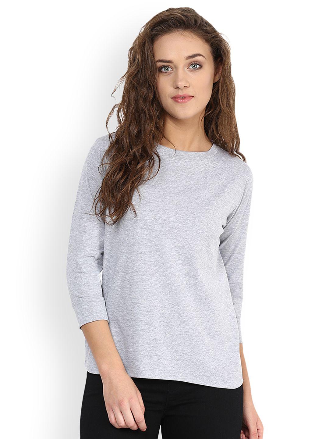 miss chase women grey & blue colourblocked pure cotton top