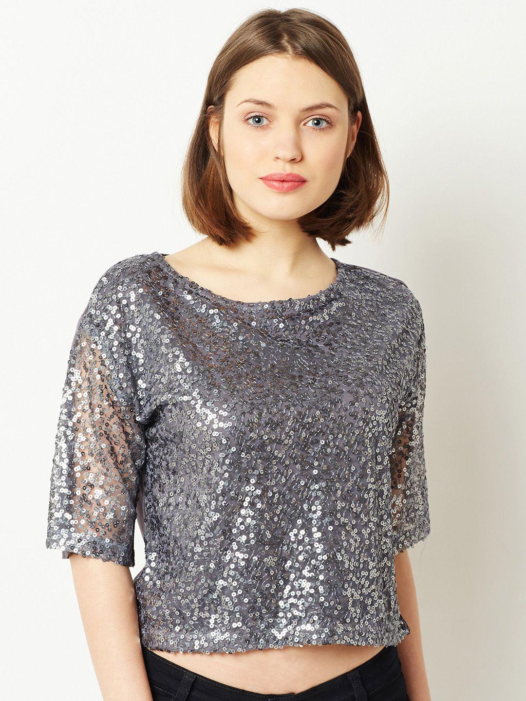 miss chase women grey embellished top