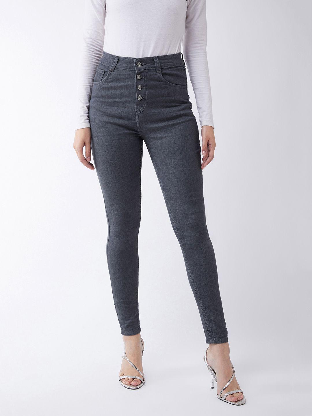 miss chase women grey skinny fit high-rise clean look jeans