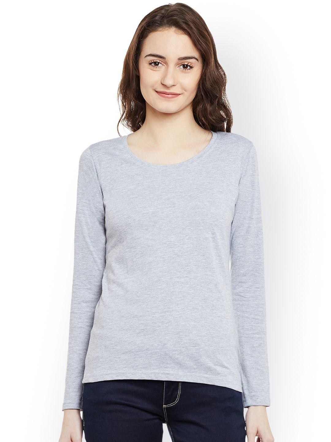 miss chase women grey solid round neck t-shirt